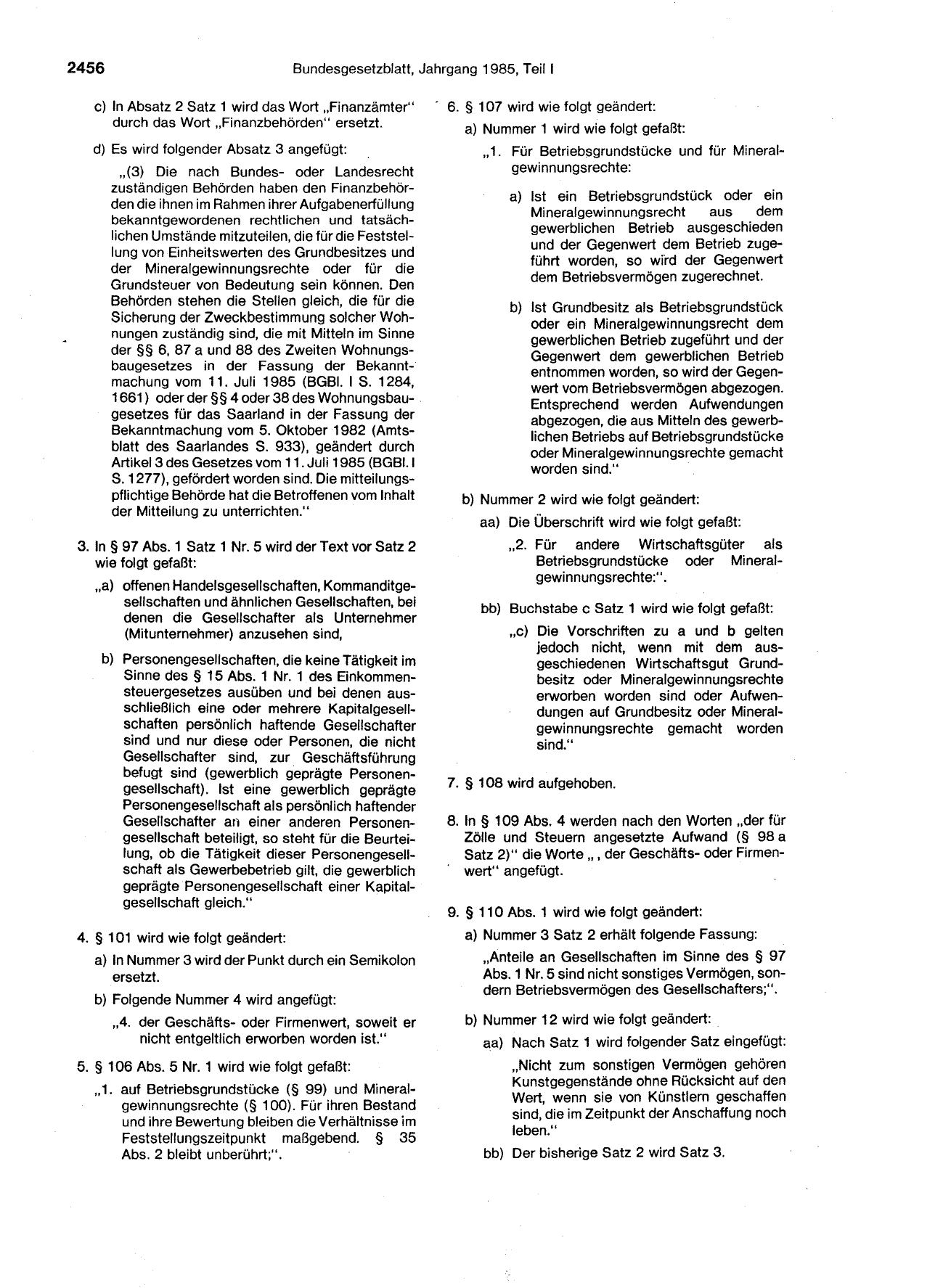 BGBl. 1985, Seite 2456 — Originalseite als Abbildung