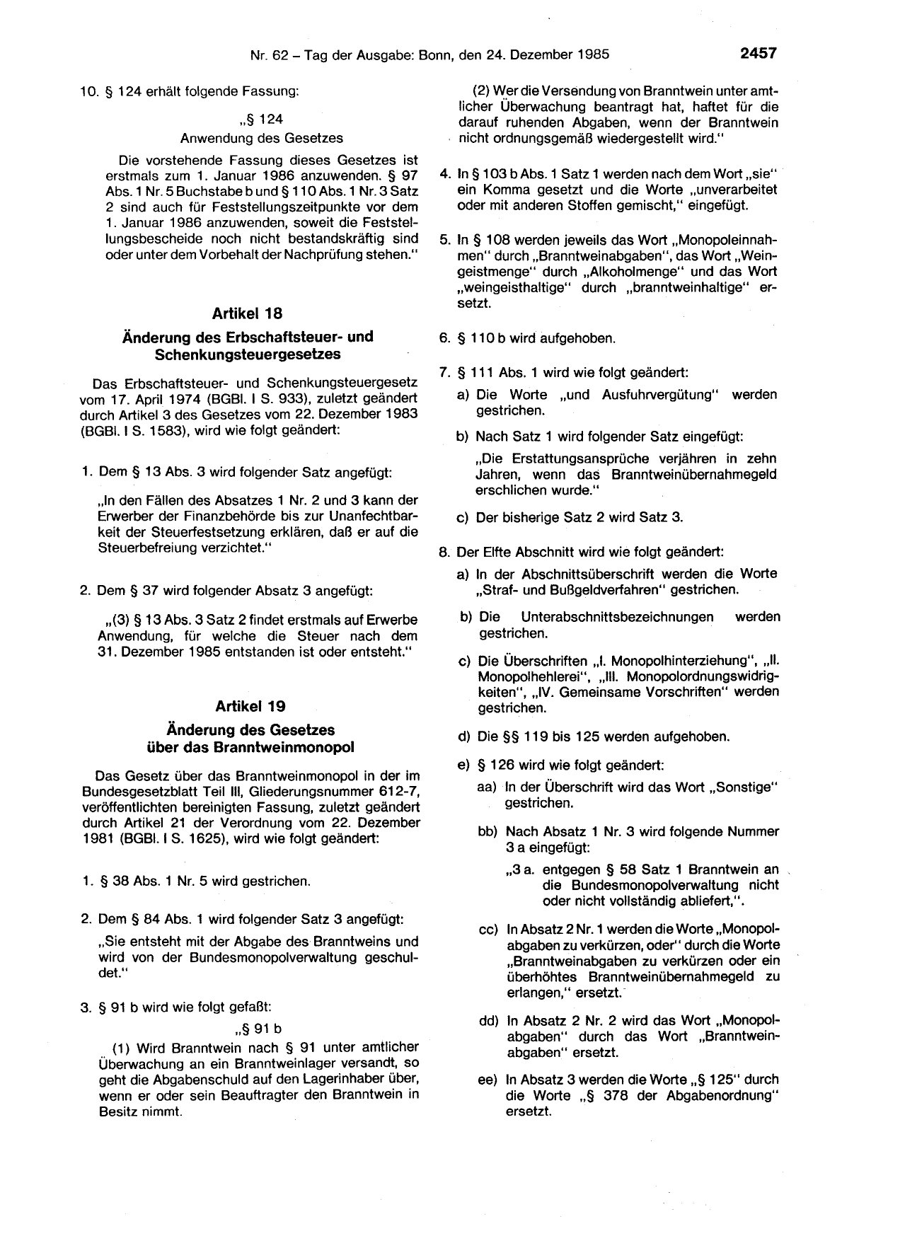 BGBl. 1985, Seite 2457 — Originalseite als Abbildung