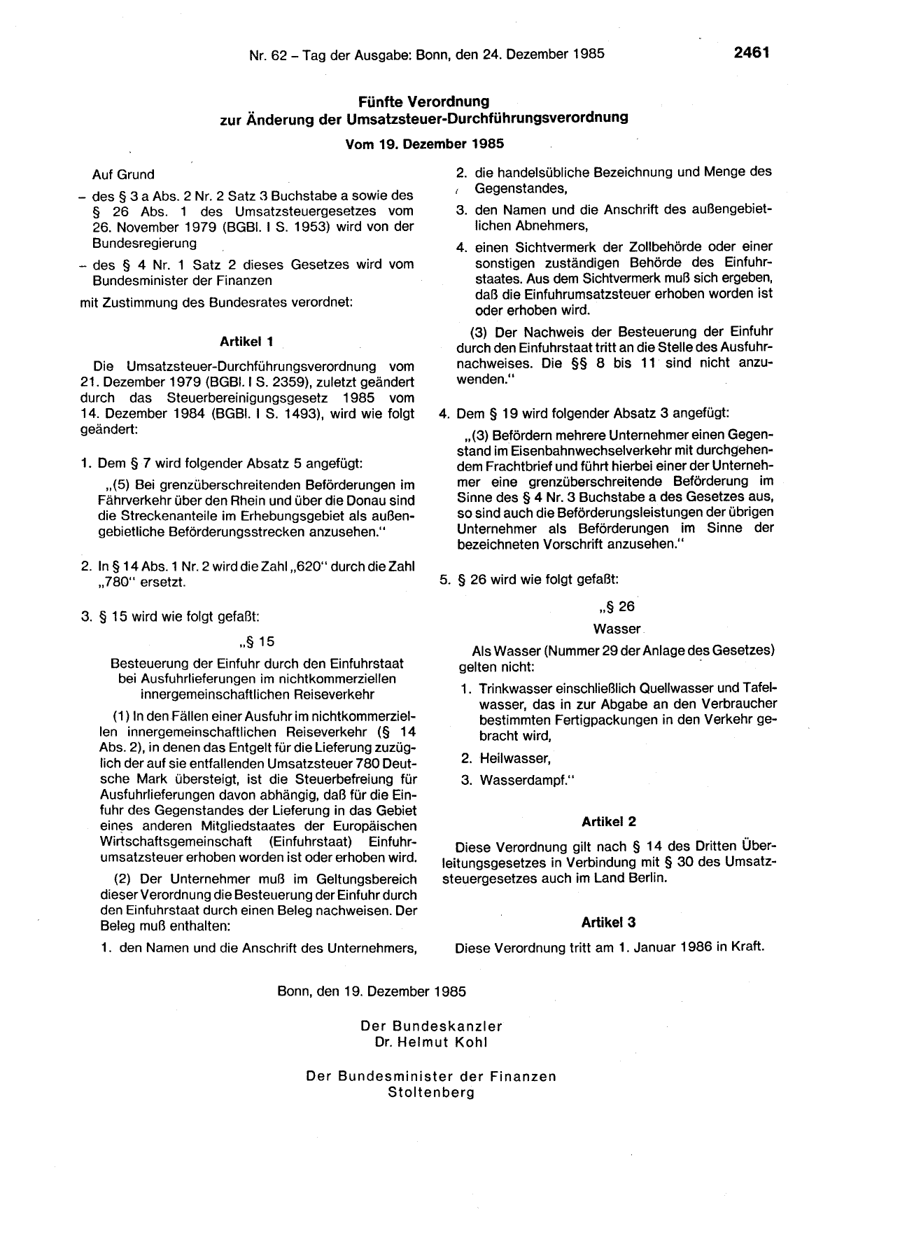 BGBl. 1985, Seite 2461 — Originalseite als Abbildung