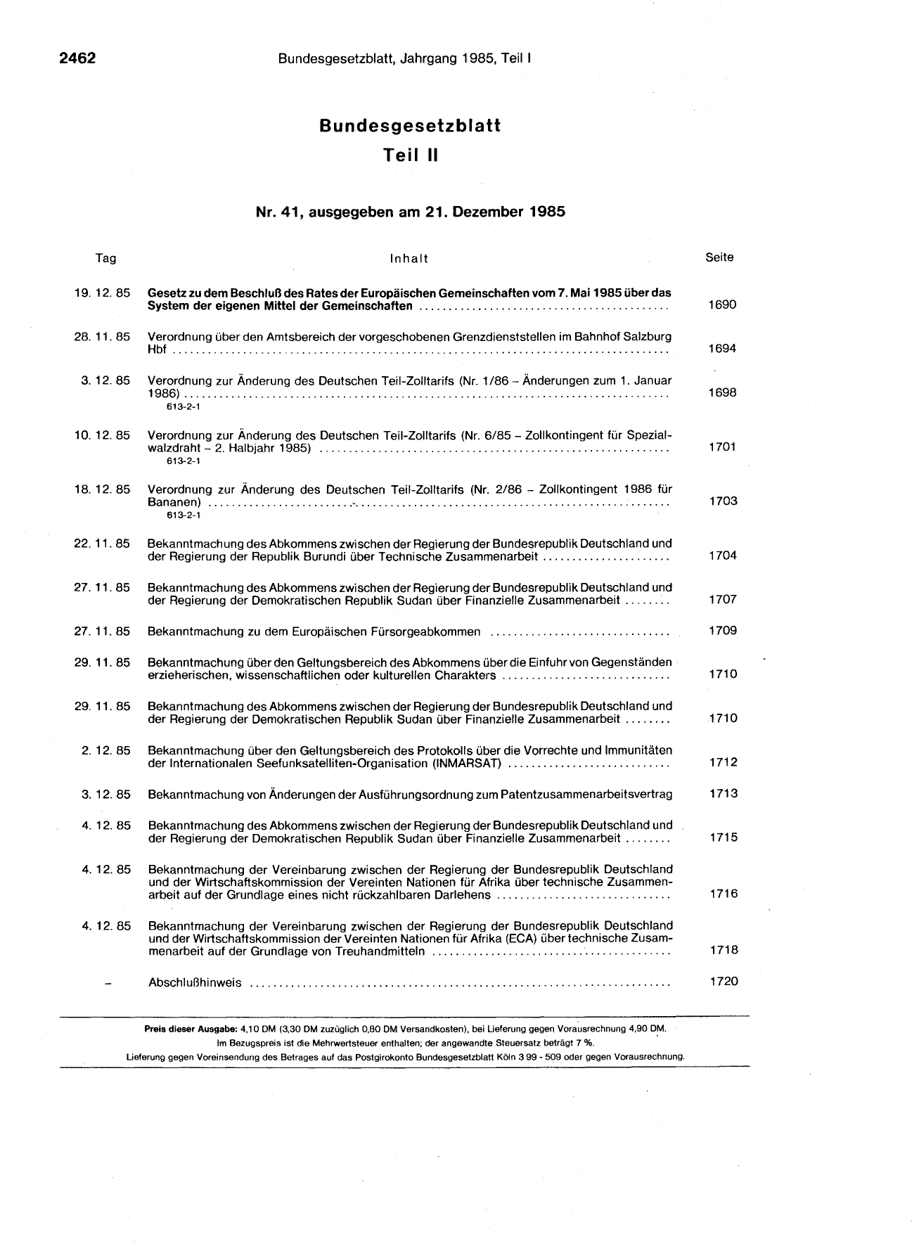 BGBl. 1985, Seite 2462 — Originalseite als Abbildung