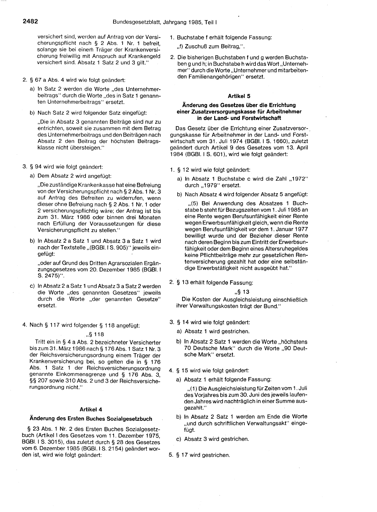 BGBl. 1985, Seite 2482 — Originalseite als Abbildung