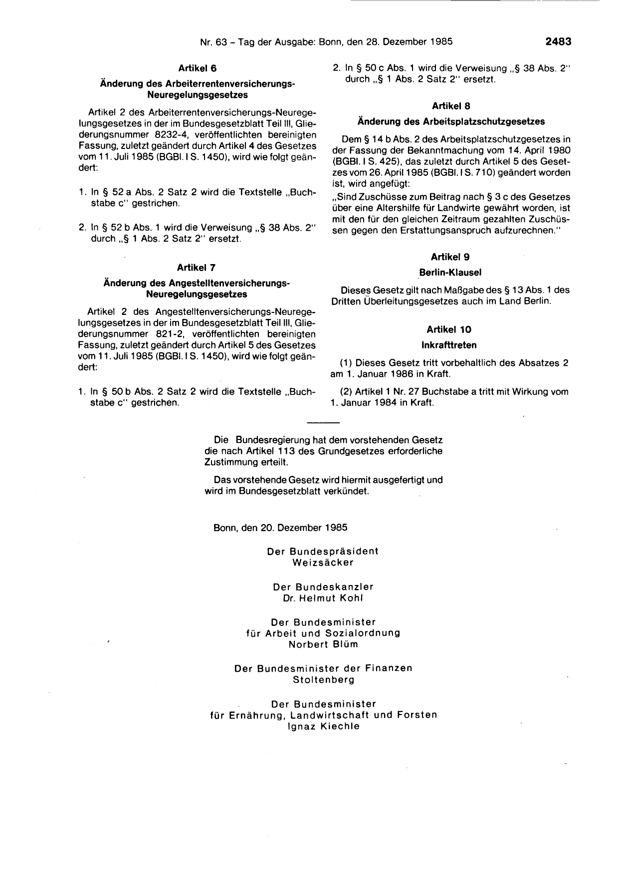BGBl. 1985, Seite 2483 — Originalseite als Abbildung