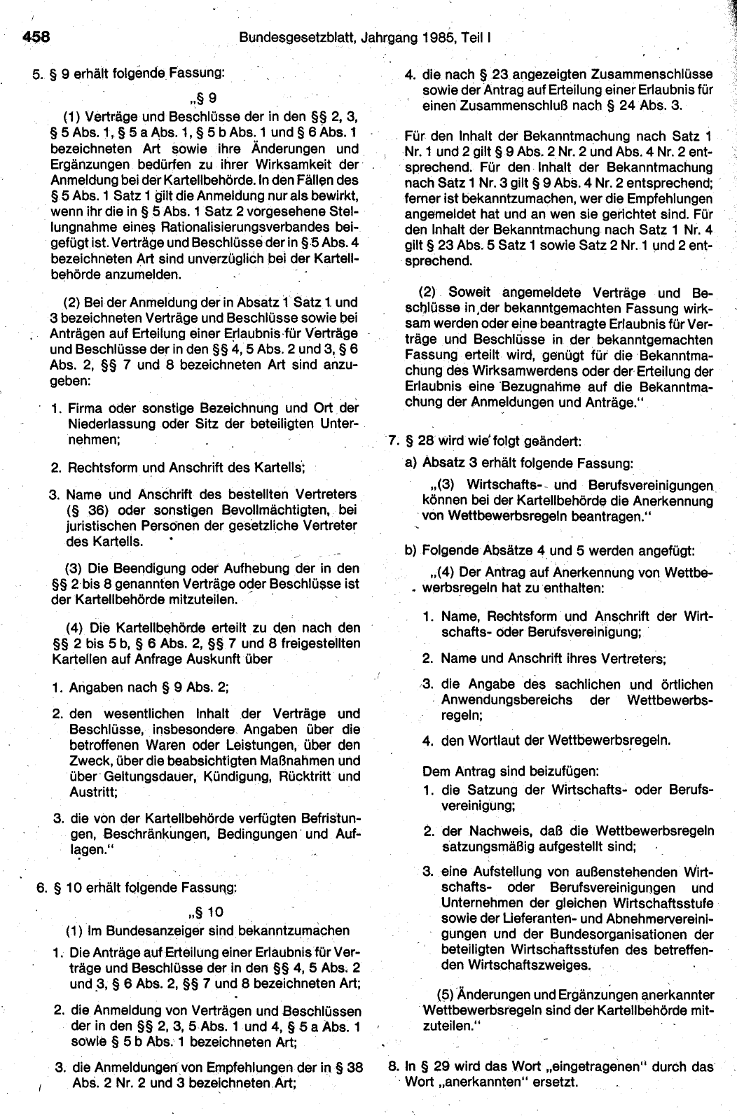 BGBl. 1985, Seite 458 — Originalseite als Abbildung