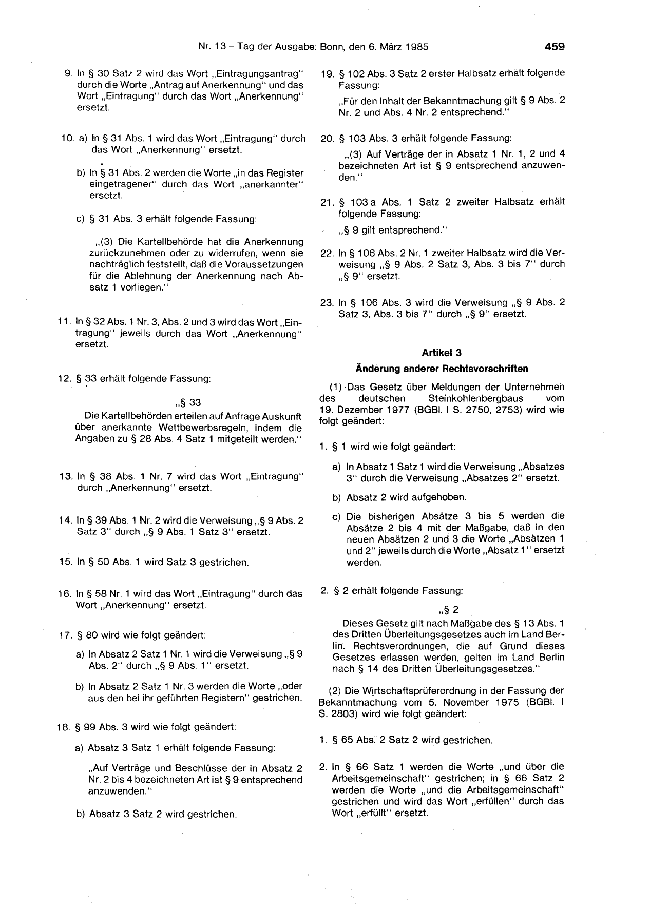 BGBl. 1985, Seite 459 — Originalseite als Abbildung