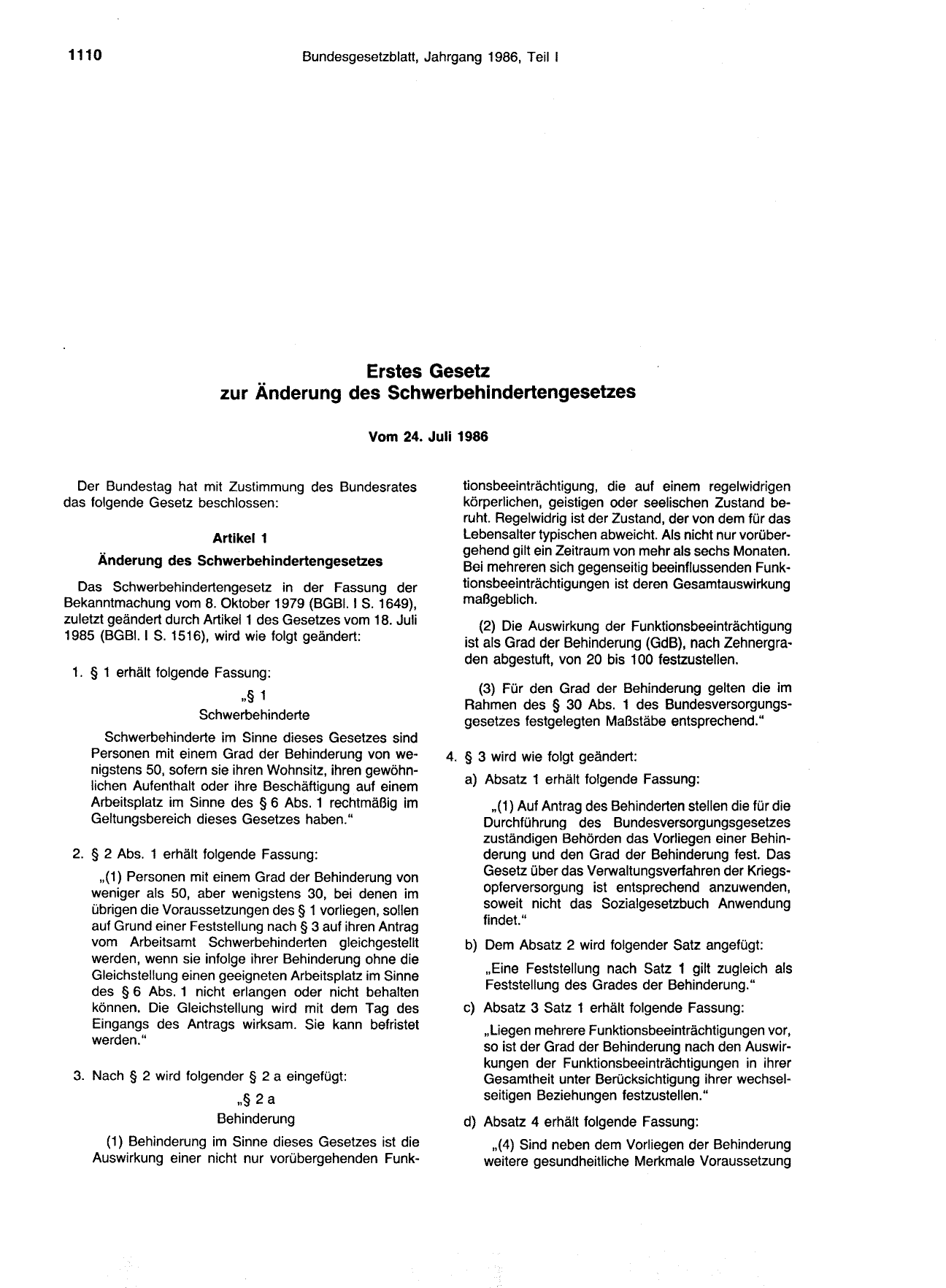BGBl. 1986, Seite 1110 — Originalseite als Abbildung