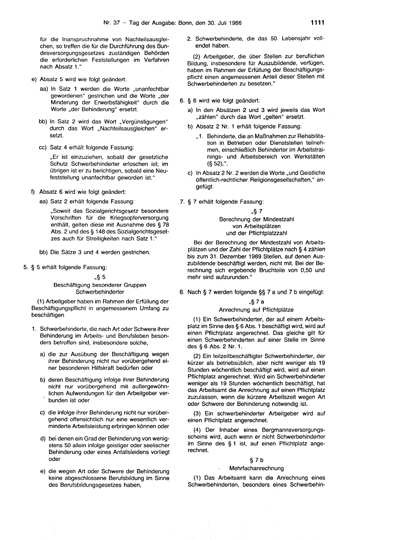 BGBl. 1986, Seite 1111 — Originalseite als Abbildung