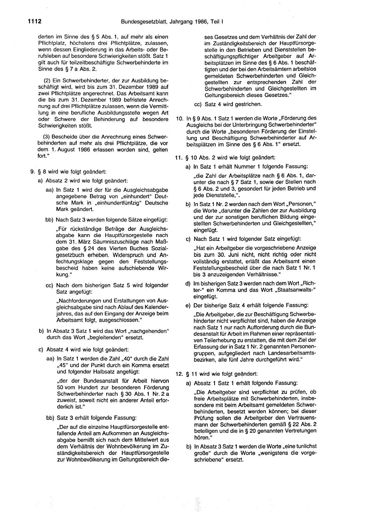 BGBl. 1986, Seite 1112 — Originalseite als Abbildung