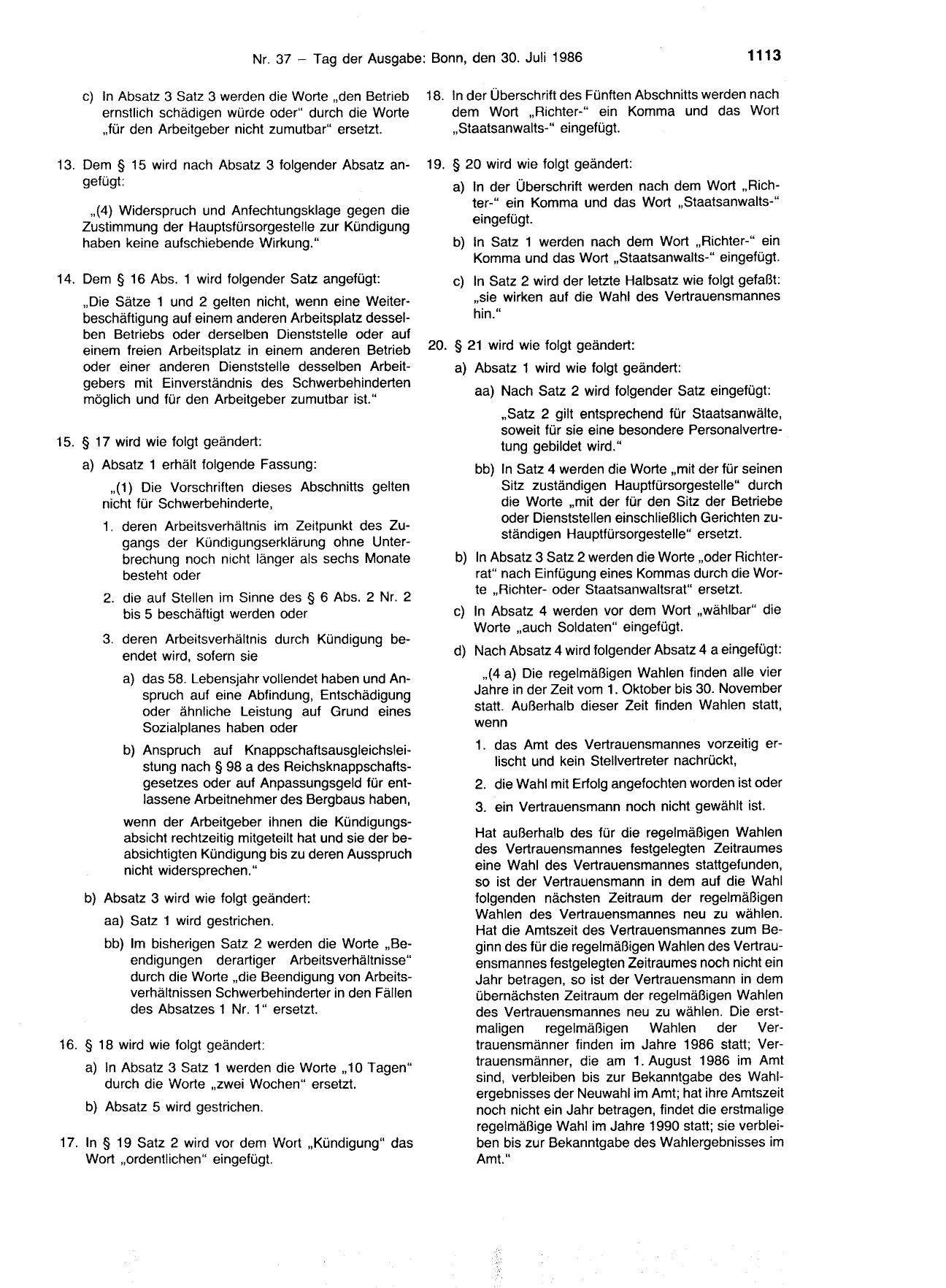 BGBl. 1986, Seite 1113 — Originalseite als Abbildung
