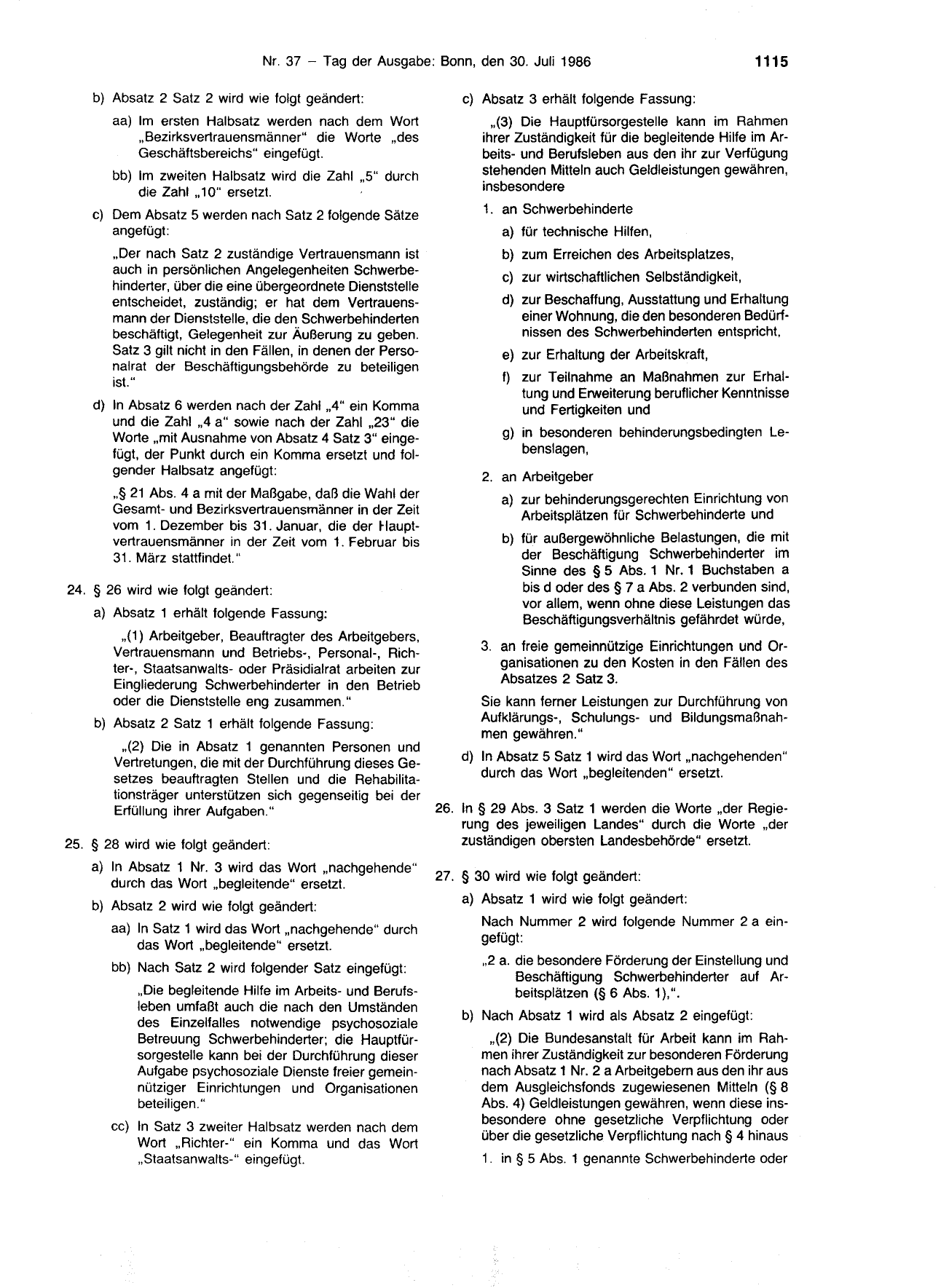 BGBl. 1986, Seite 1115 — Originalseite als Abbildung