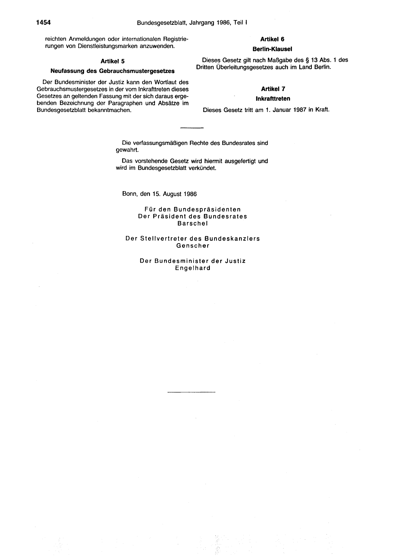 BGBl. 1986, Seite 1454 — Originalseite als Abbildung