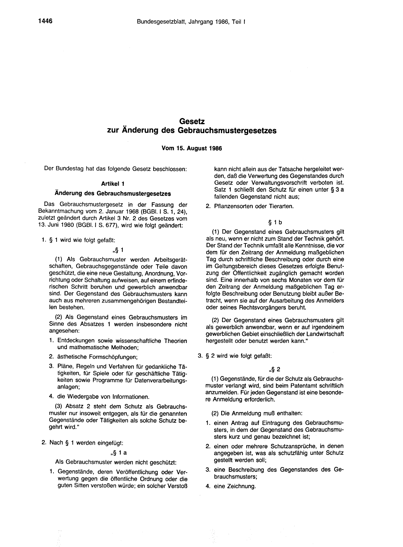 BGBl. 1986, Seite 1446 — Originalseite als Abbildung