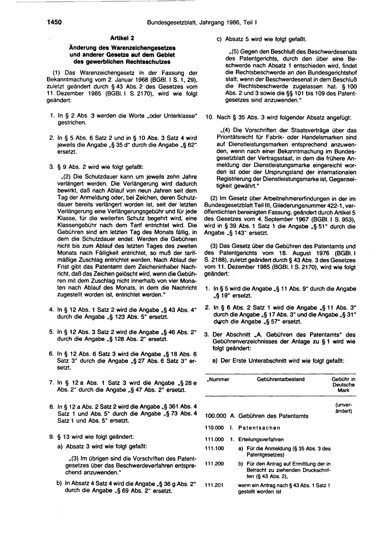 BGBl. 1986, Seite 1450 — Originalseite als Abbildung