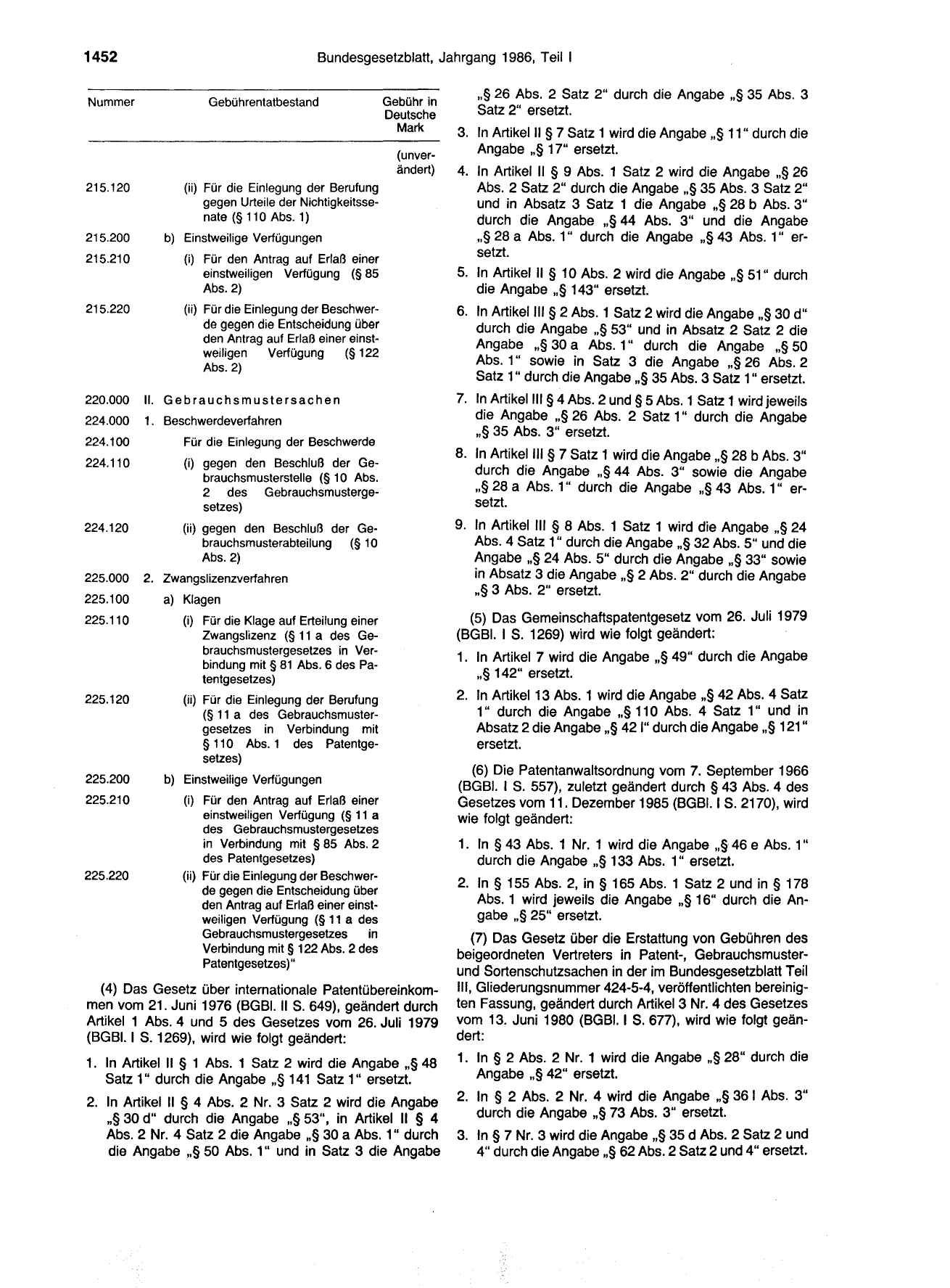 BGBl. 1986, Seite 1452 — Originalseite als Abbildung