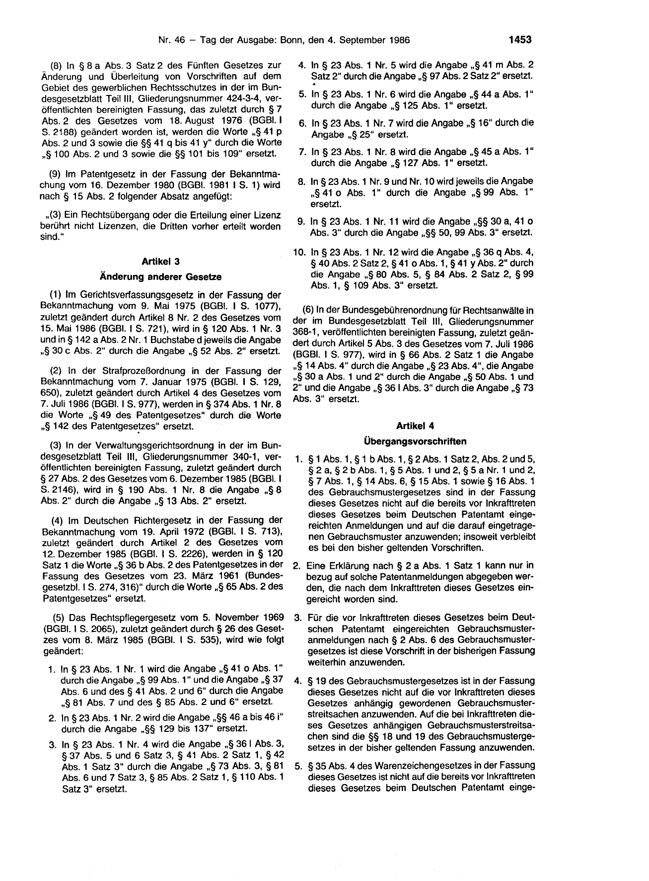 BGBl. 1986, Seite 1453 — Originalseite als Abbildung