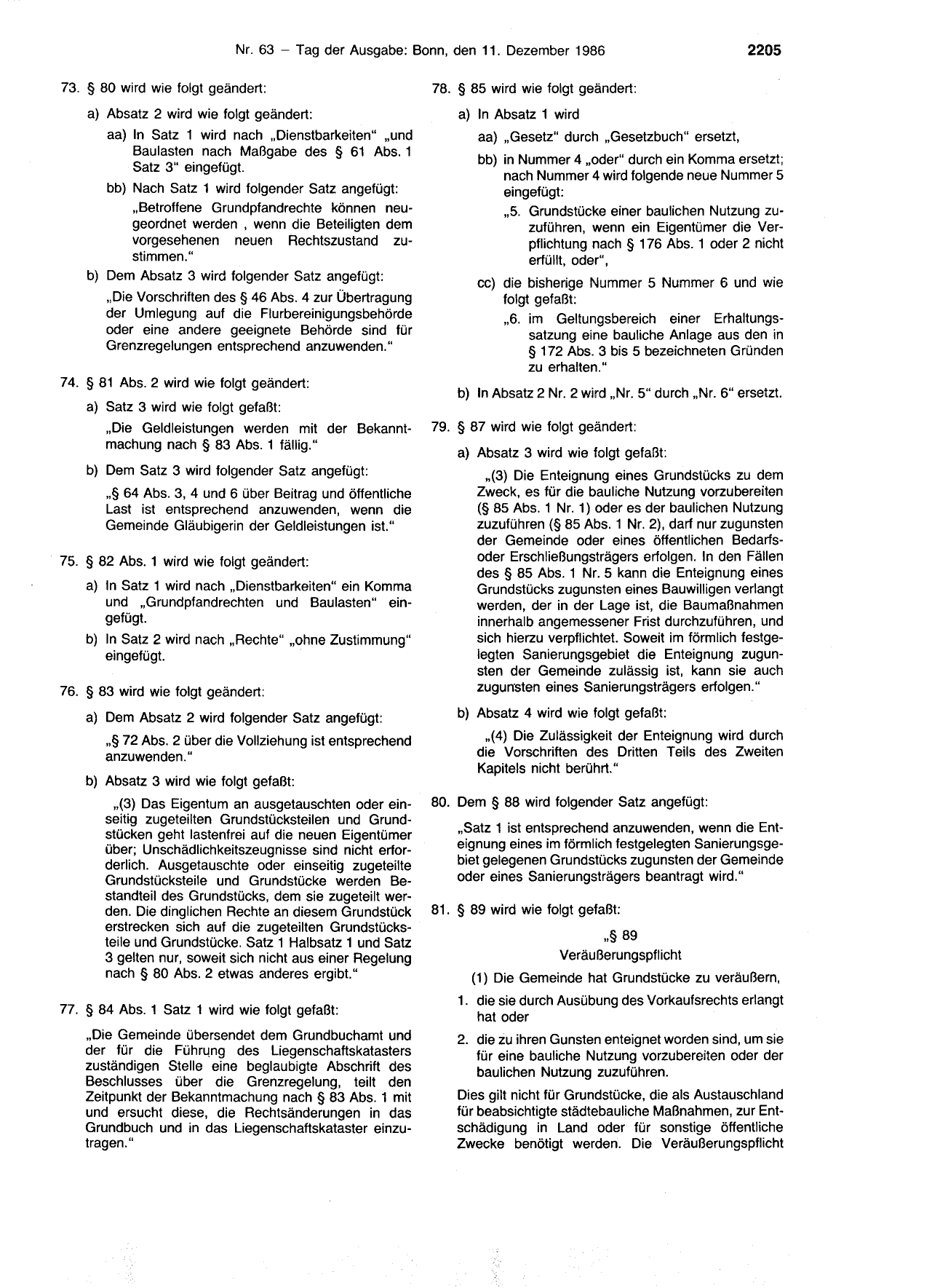 BGBl. 1986, Seite 2205 — Originalseite als Abbildung