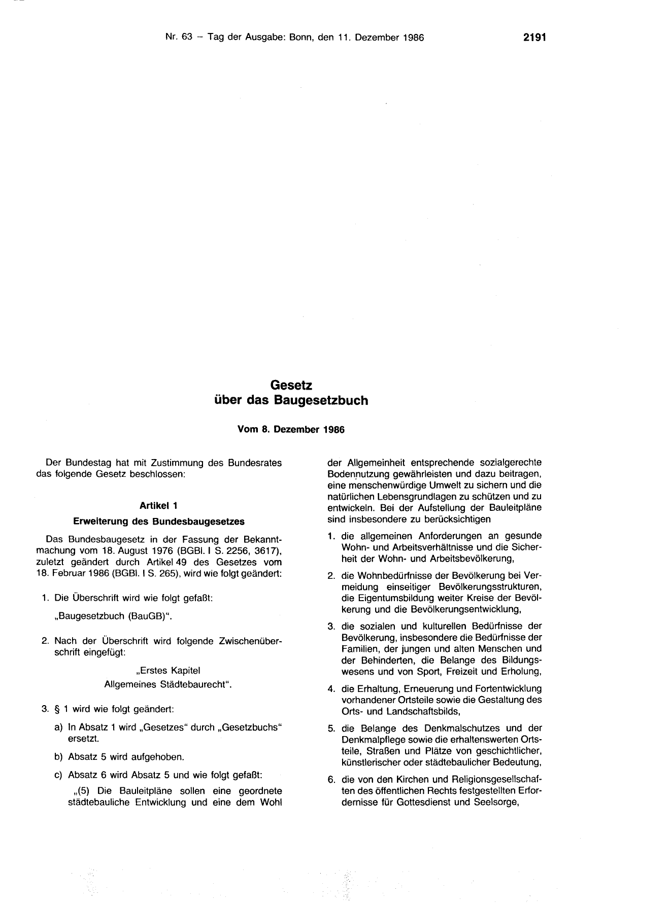 BGBl. 1986, Seite 2191 — Originalseite als Abbildung