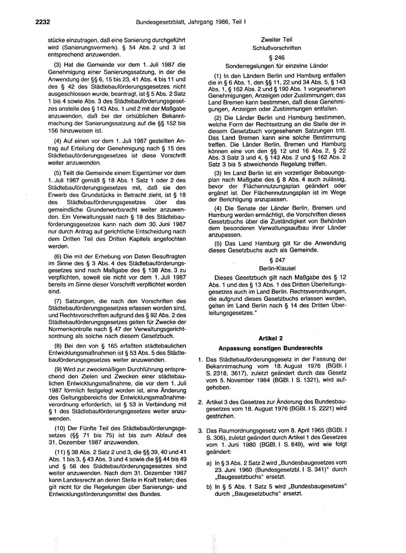 BGBl. 1986, Seite 2232 — Originalseite als Abbildung