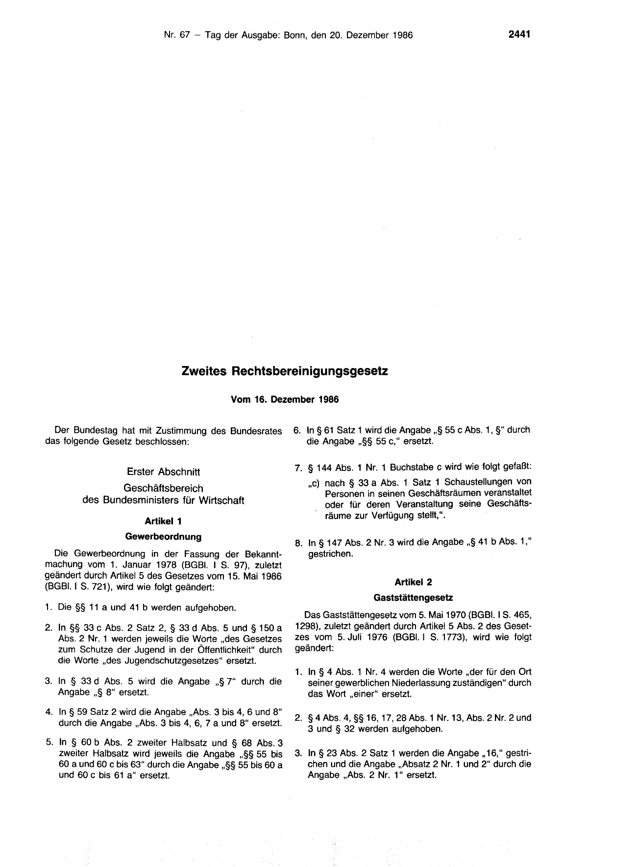 BGBl. 1986, Seite 2441 — Originalseite als Abbildung
