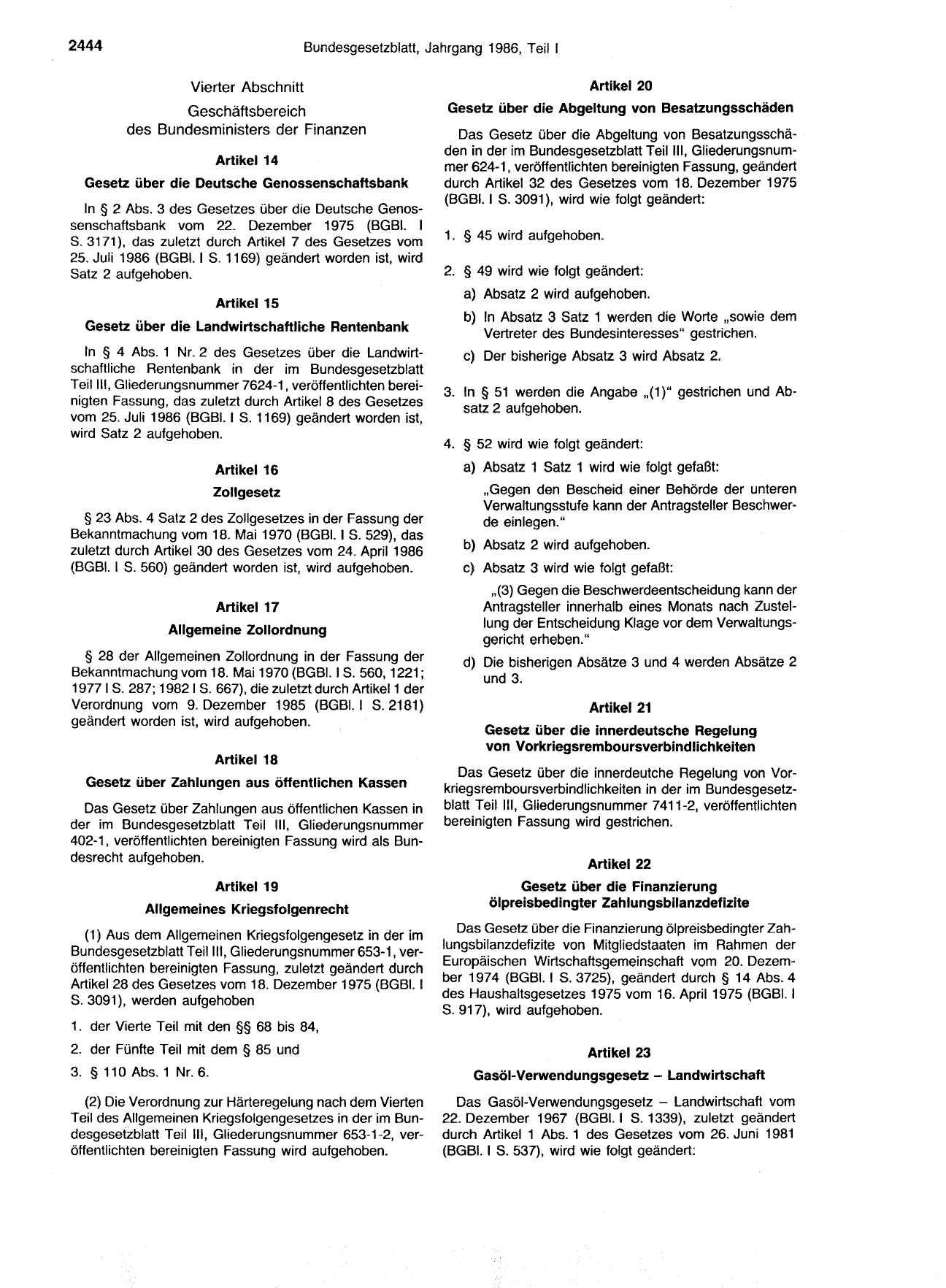 BGBl. 1986, Seite 2444 — Originalseite als Abbildung