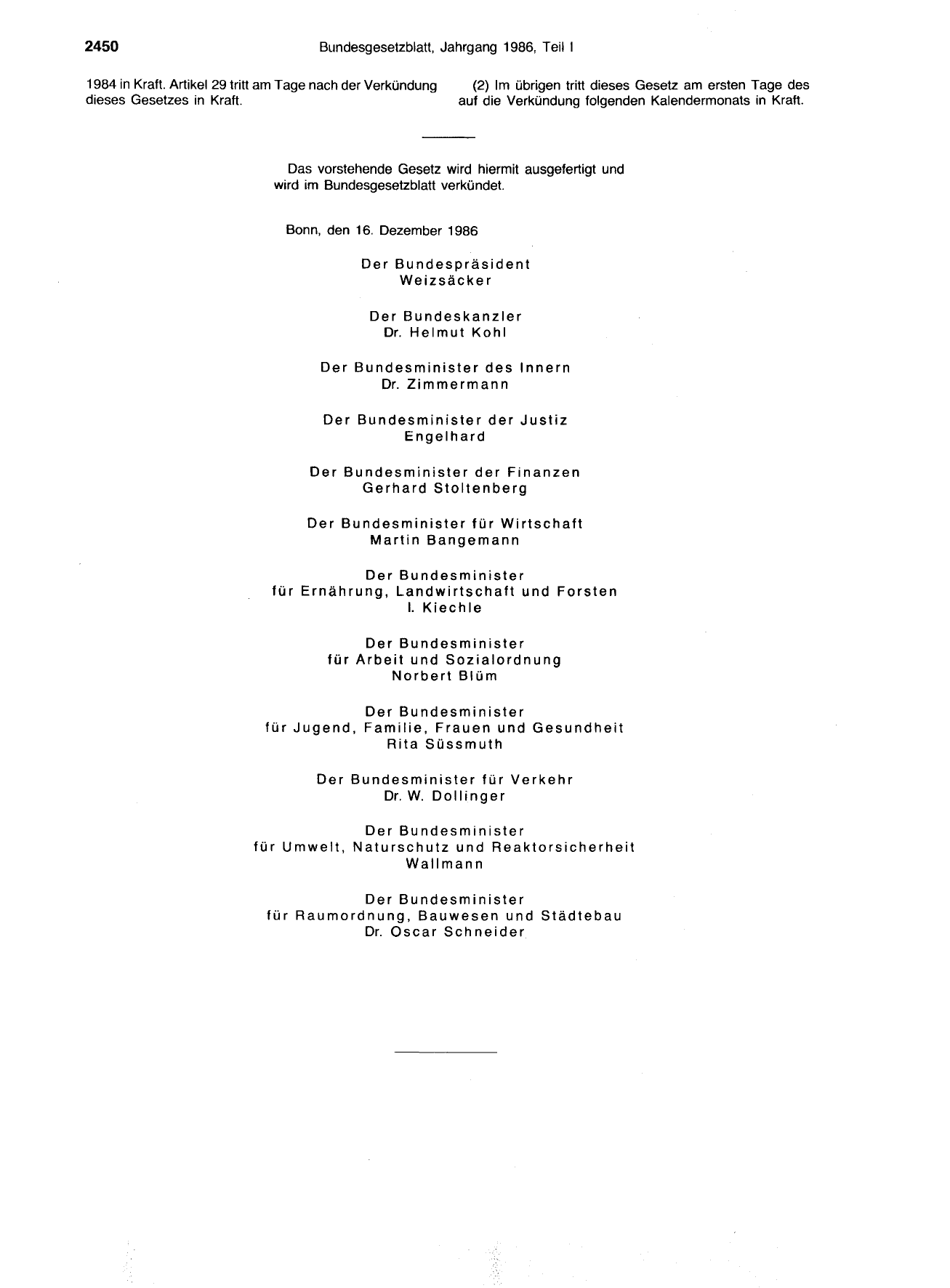 BGBl. 1986, Seite 2450 — Originalseite als Abbildung