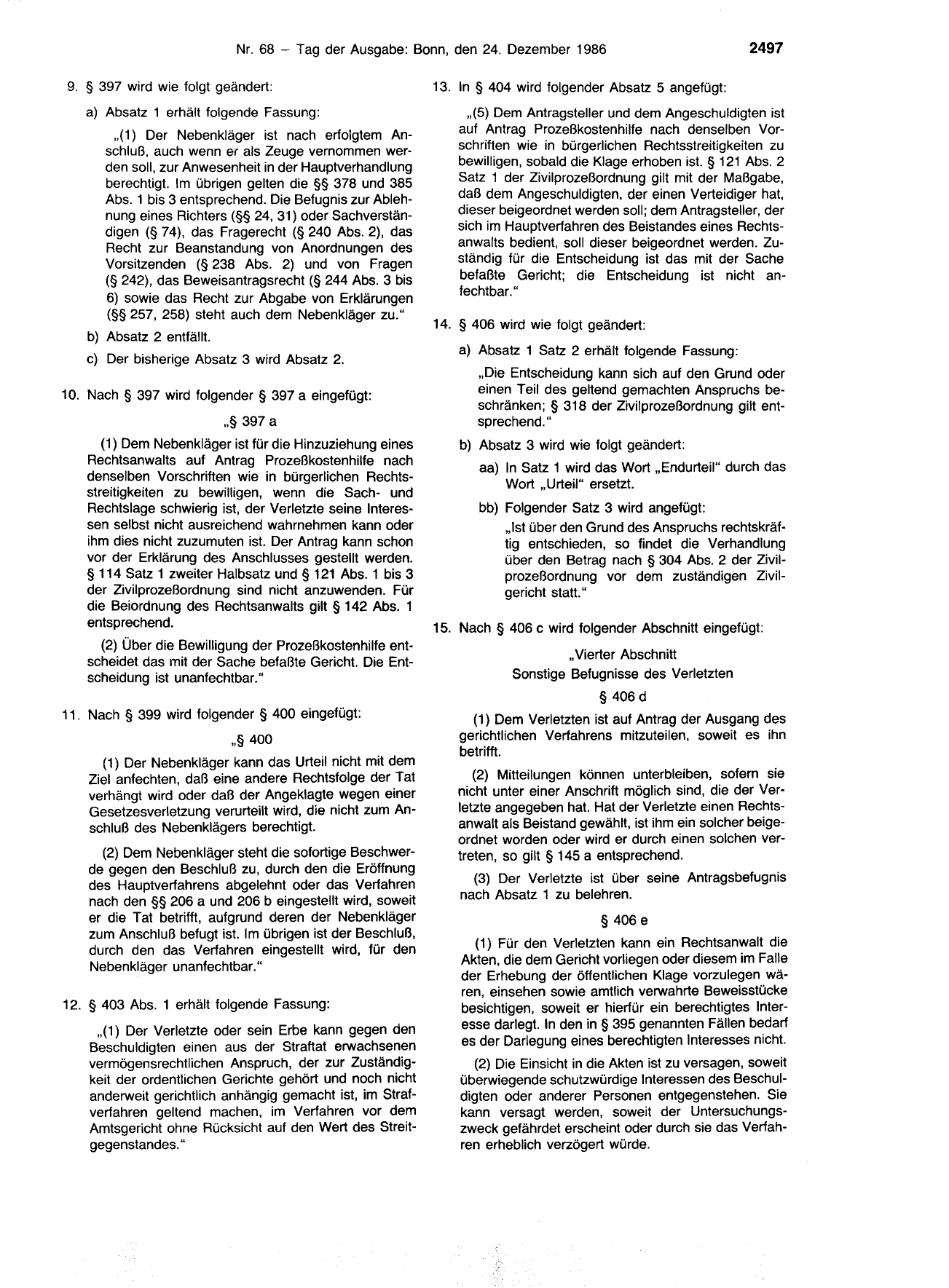 BGBl. 1986, Seite 2497 — Originalseite als Abbildung