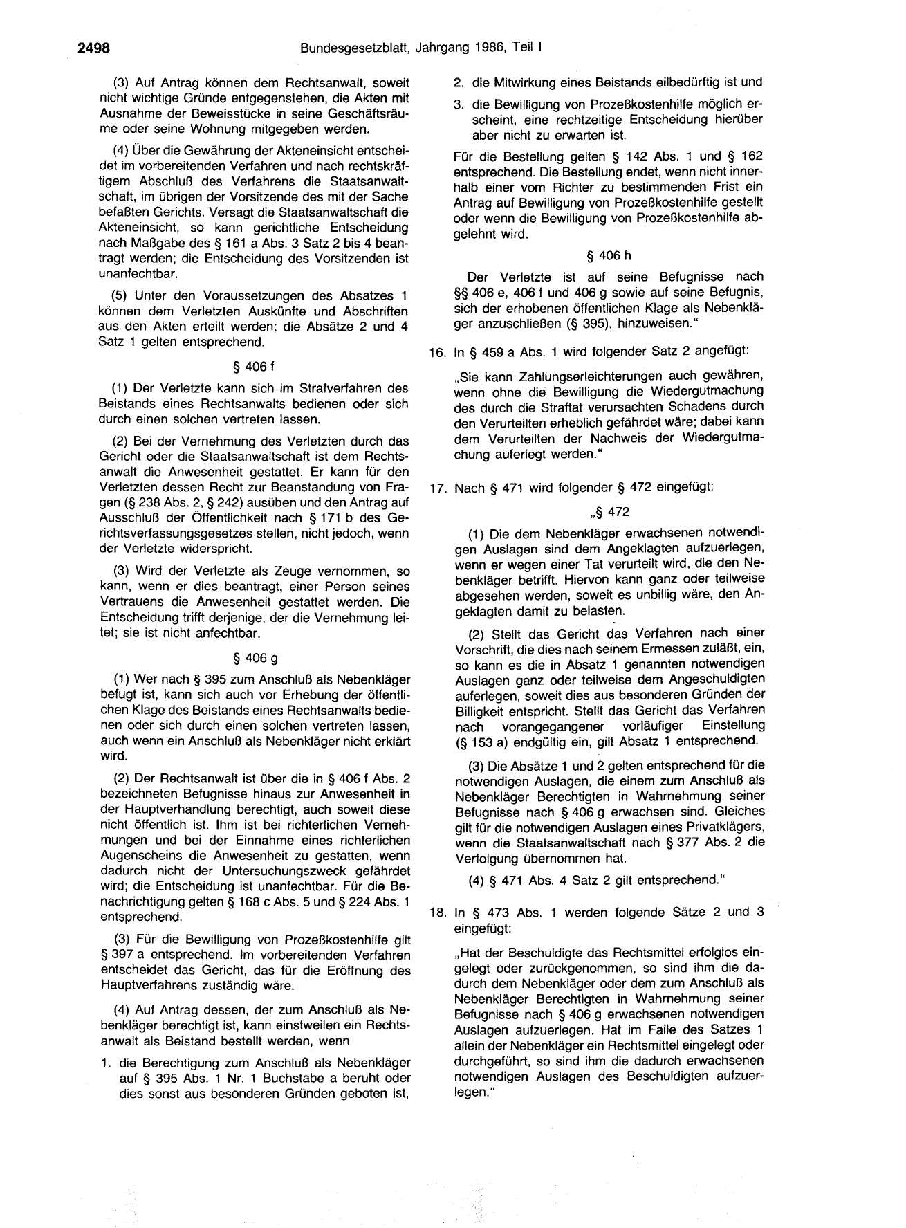 BGBl. 1986, Seite 2498 — Originalseite als Abbildung