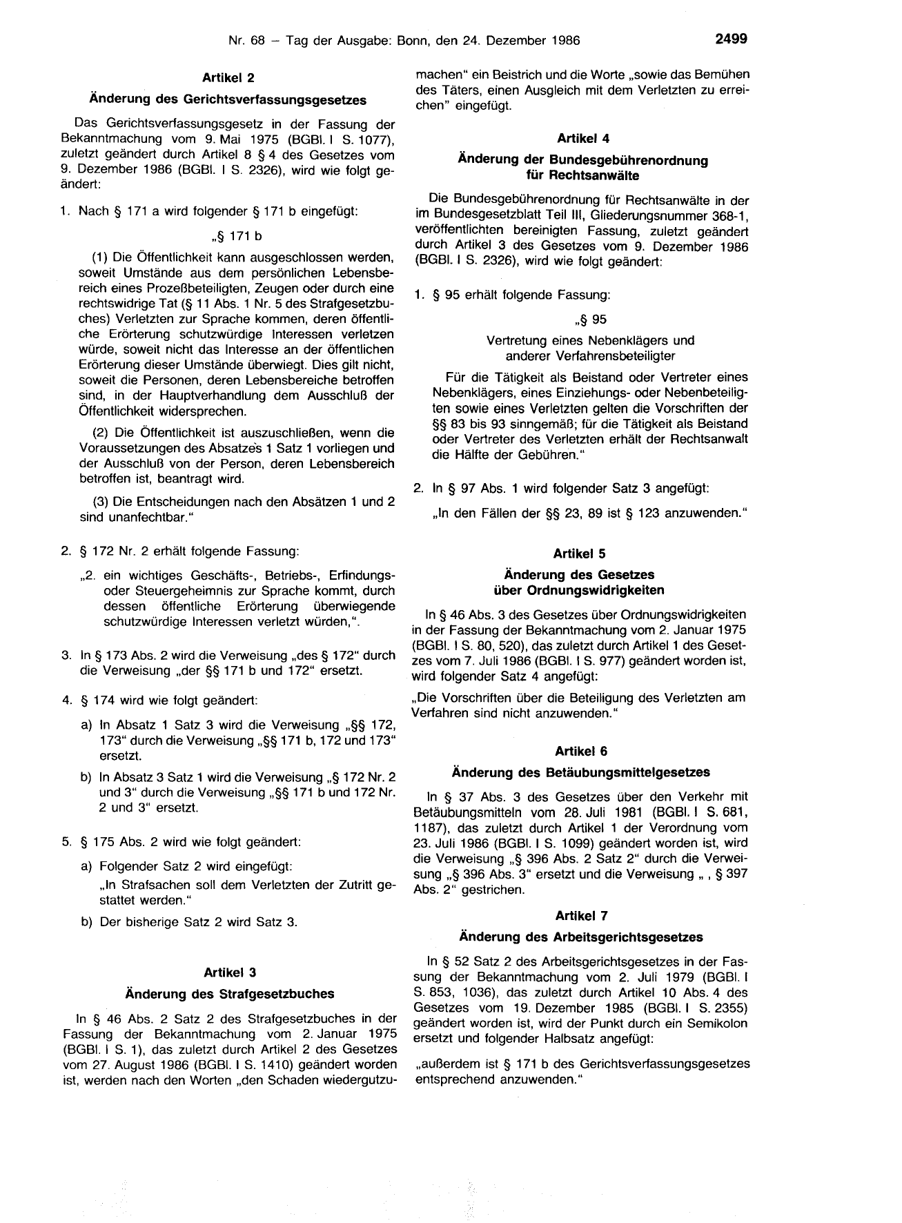 BGBl. 1986, Seite 2499 — Originalseite als Abbildung