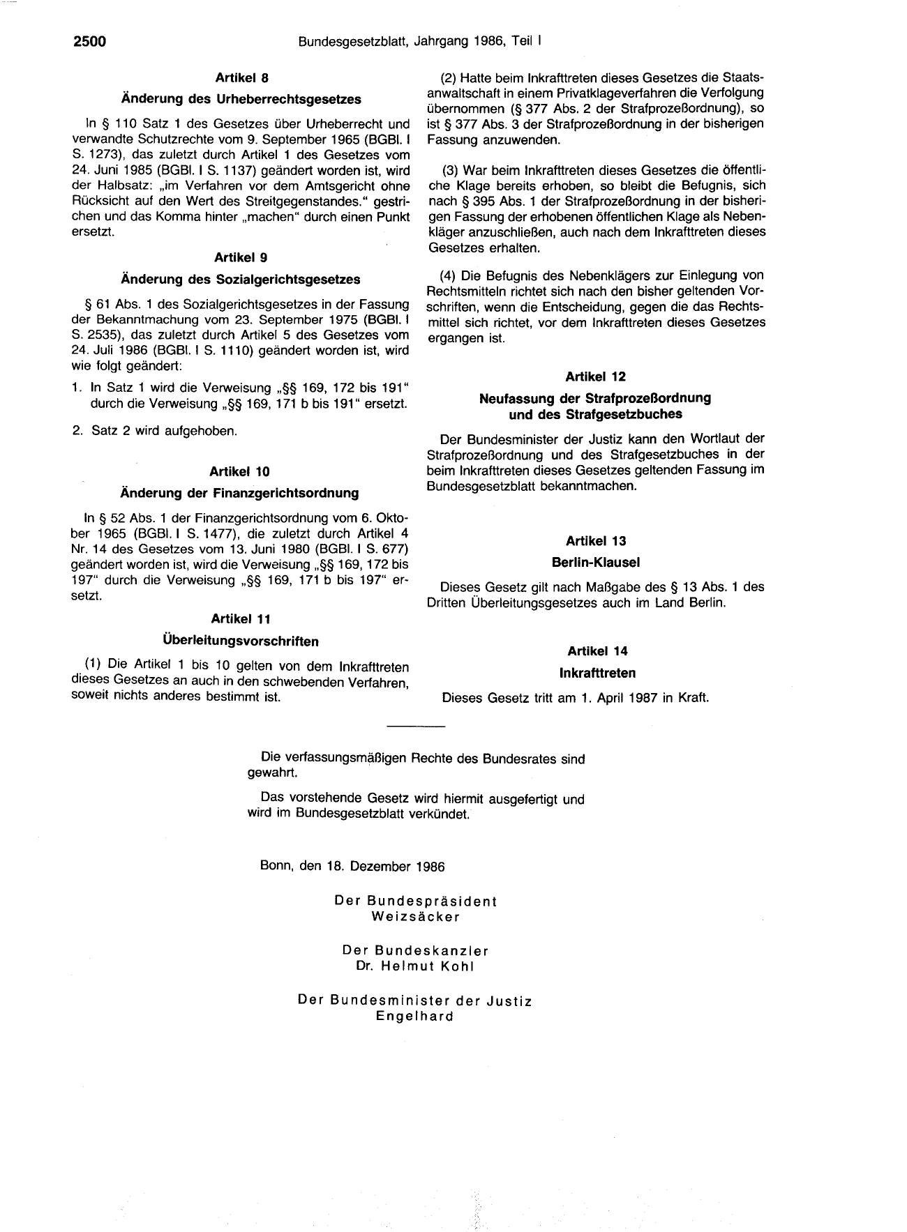 BGBl. 1986, Seite 2500 — Originalseite als Abbildung