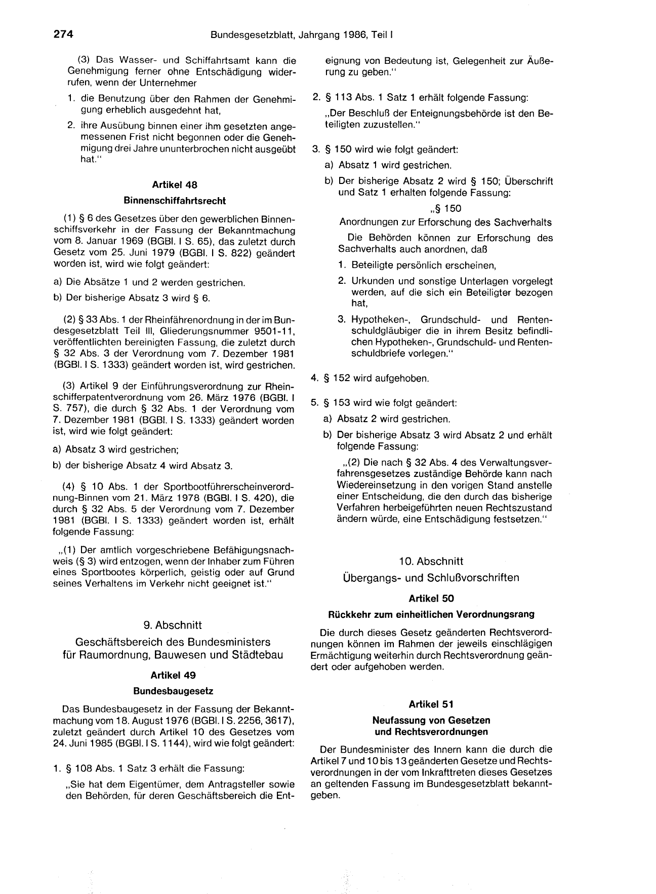 BGBl. 1986, Seite 274 — Originalseite als Abbildung
