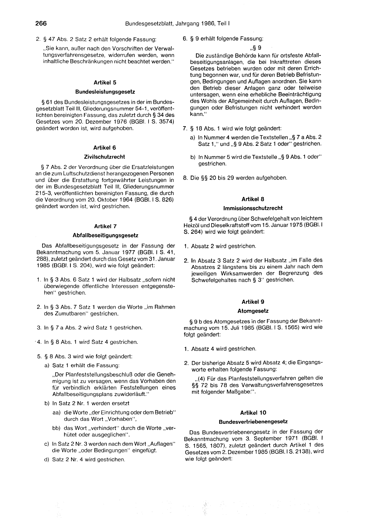 BGBl. 1986, Seite 266 — Originalseite als Abbildung