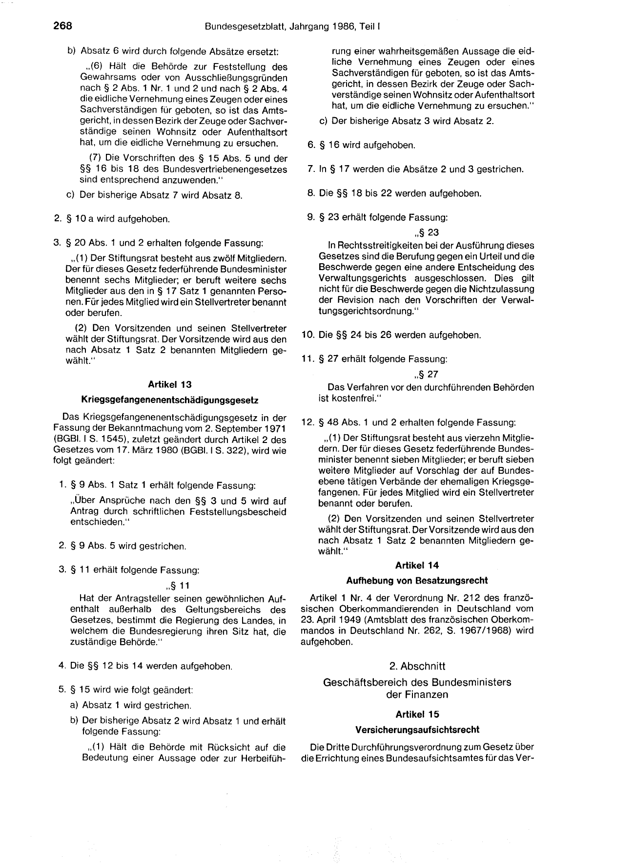 BGBl. 1986, Seite 268 — Originalseite als Abbildung