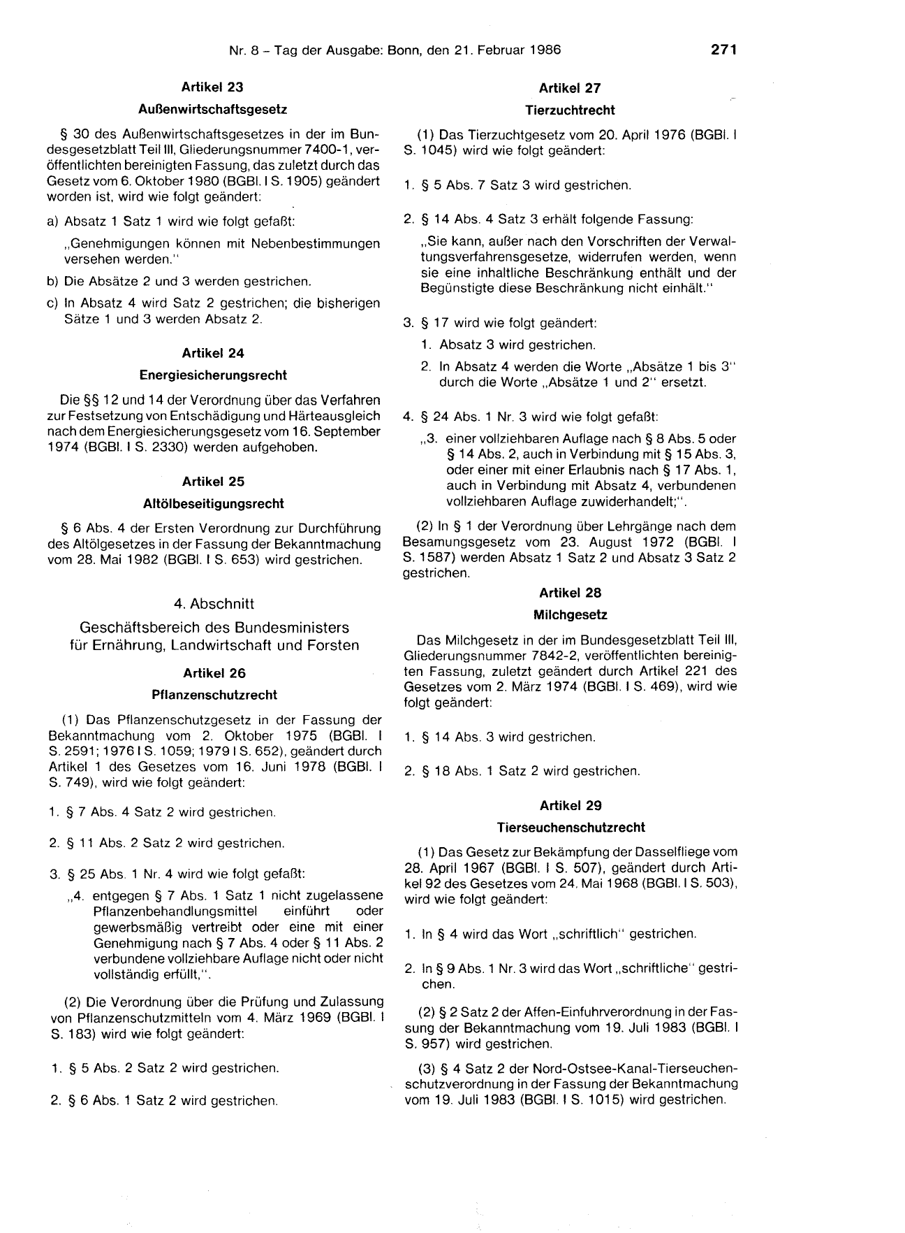 BGBl. 1986, Seite 271 — Originalseite als Abbildung