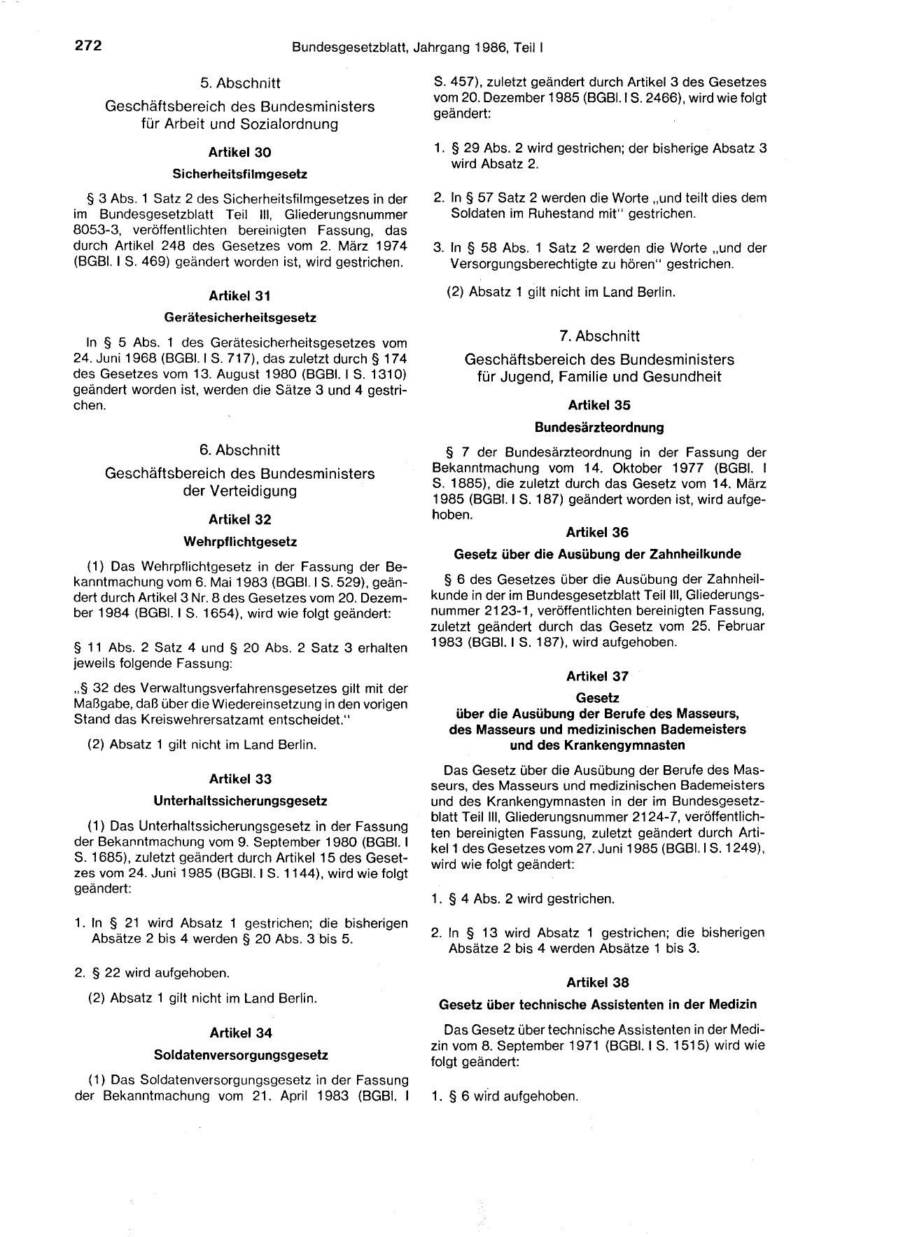 BGBl. 1986, Seite 272 — Originalseite als Abbildung
