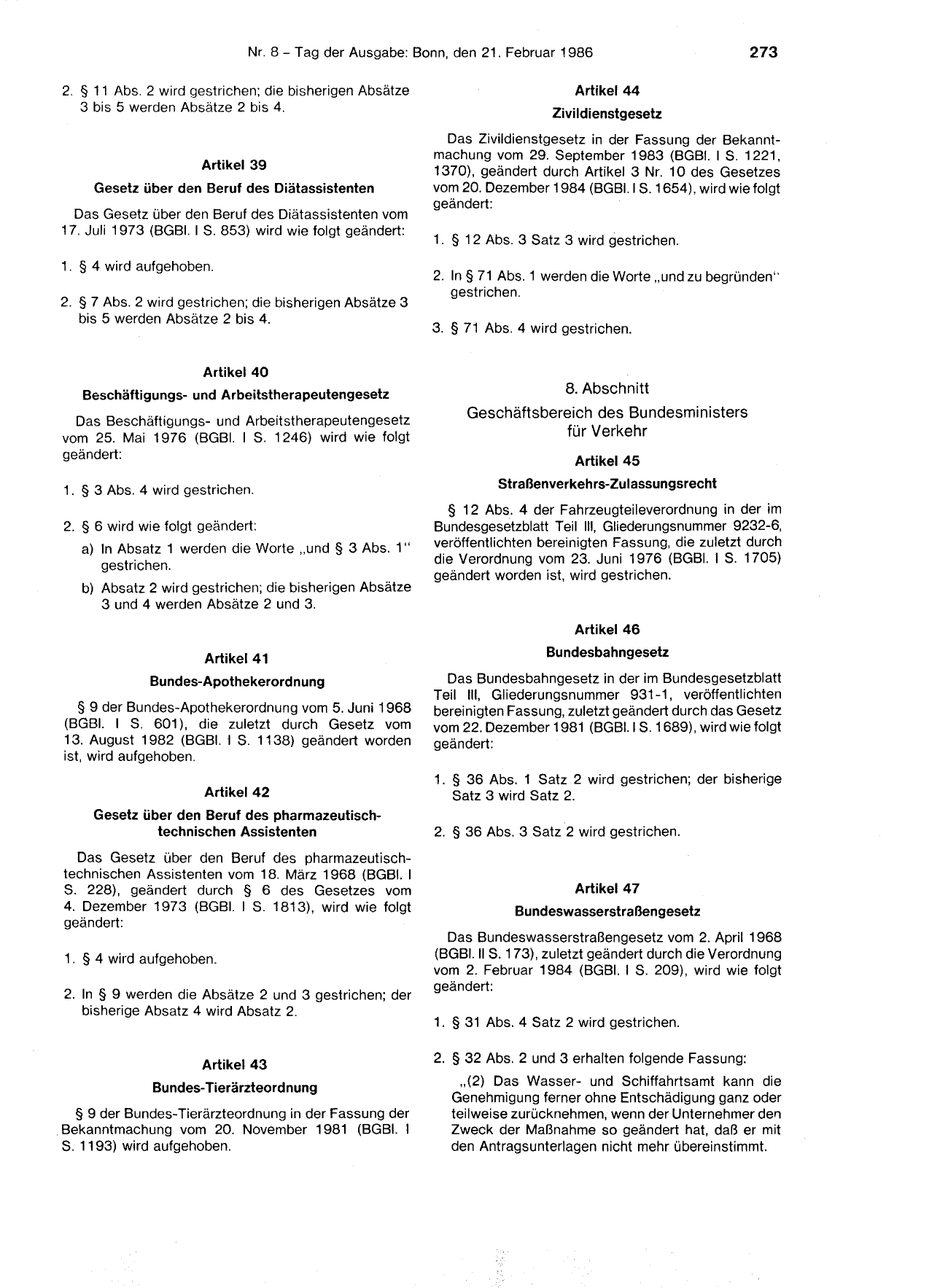BGBl. 1986, Seite 273 — Originalseite als Abbildung