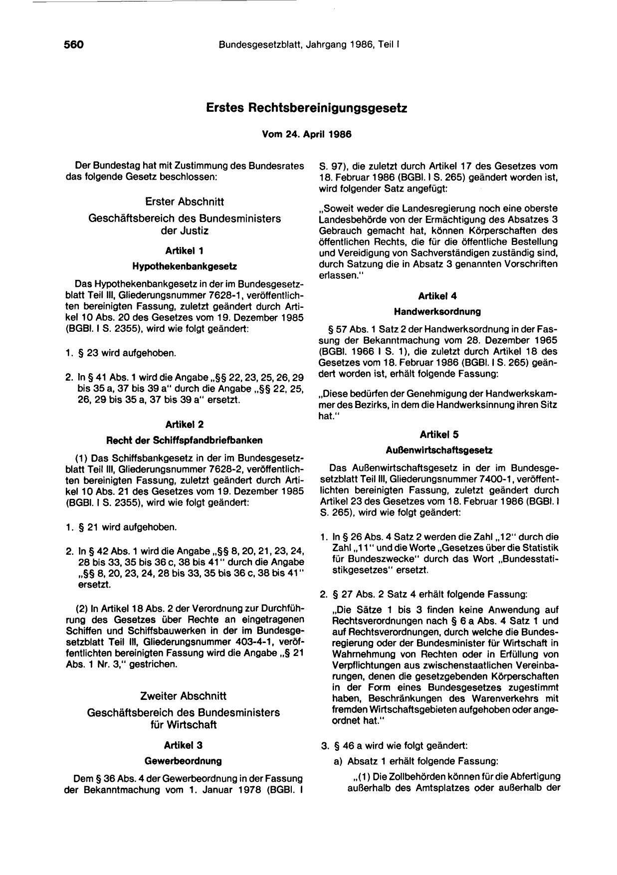 BGBl. 1986, Seite 560 — Originalseite als Abbildung