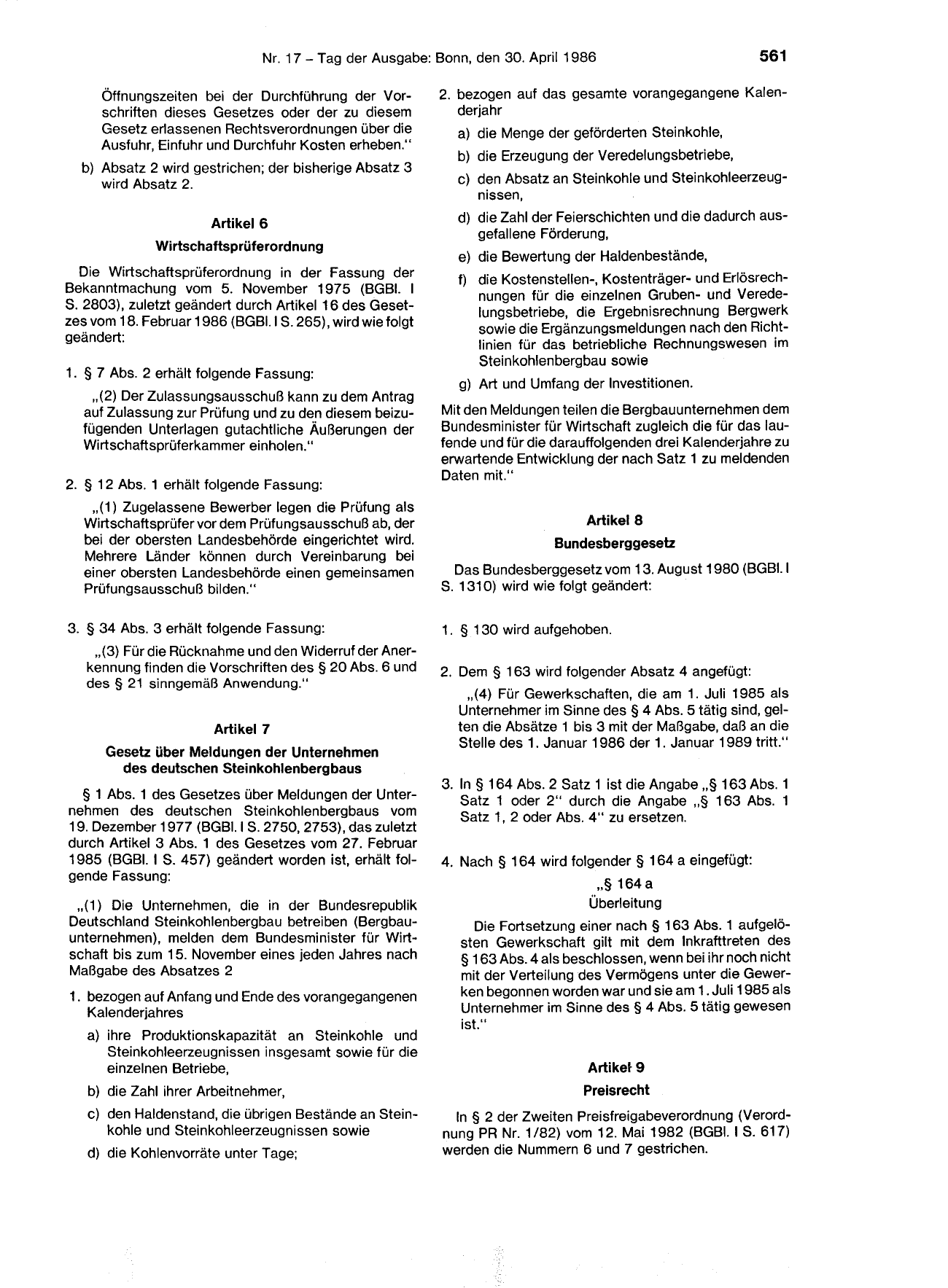 BGBl. 1986, Seite 561 — Originalseite als Abbildung