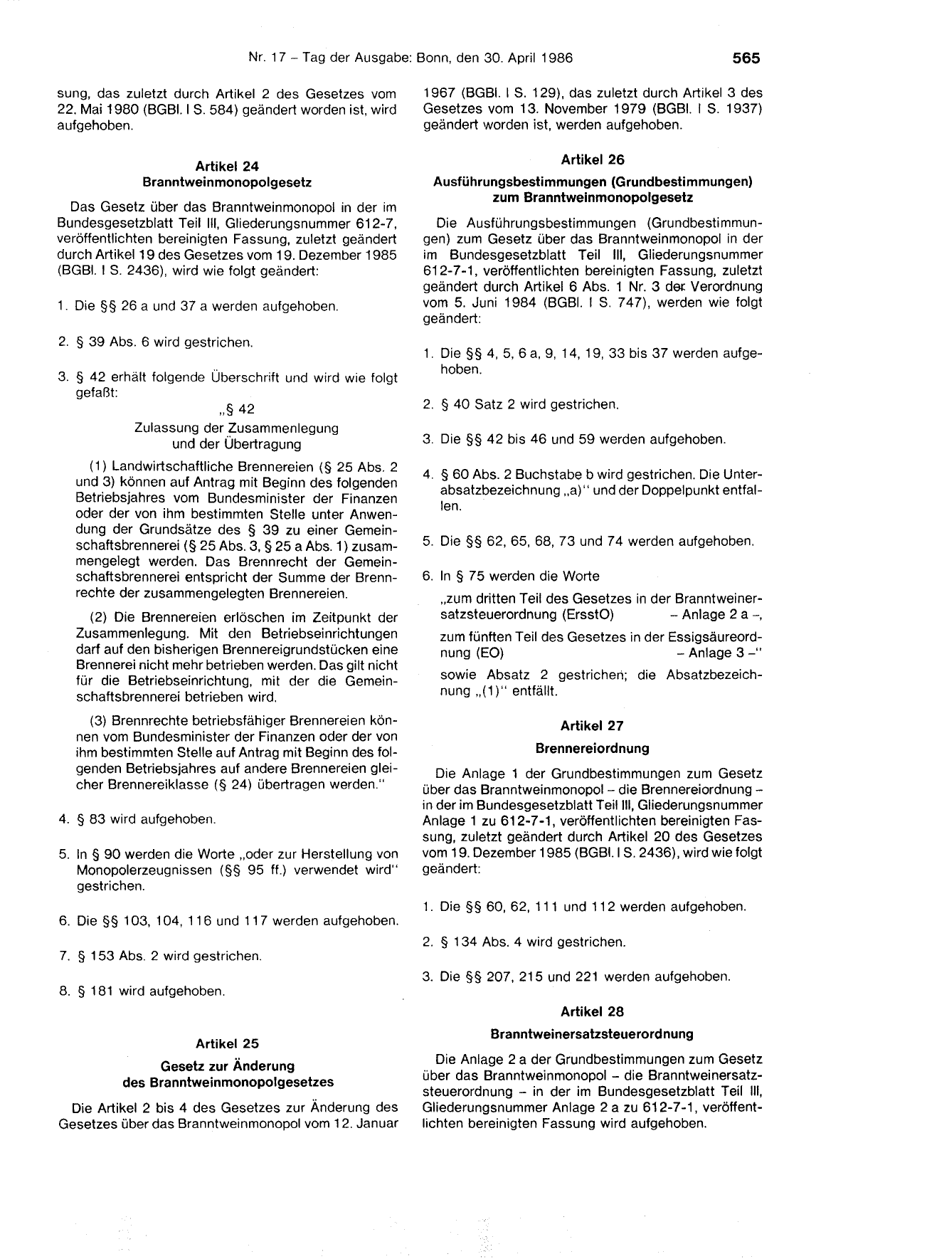 BGBl. 1986, Seite 565 — Originalseite als Abbildung