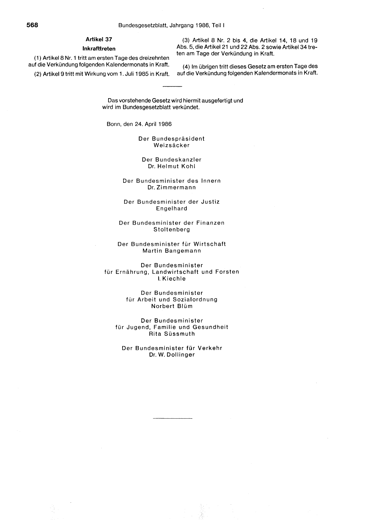 BGBl. 1986, Seite 568 — Originalseite als Abbildung