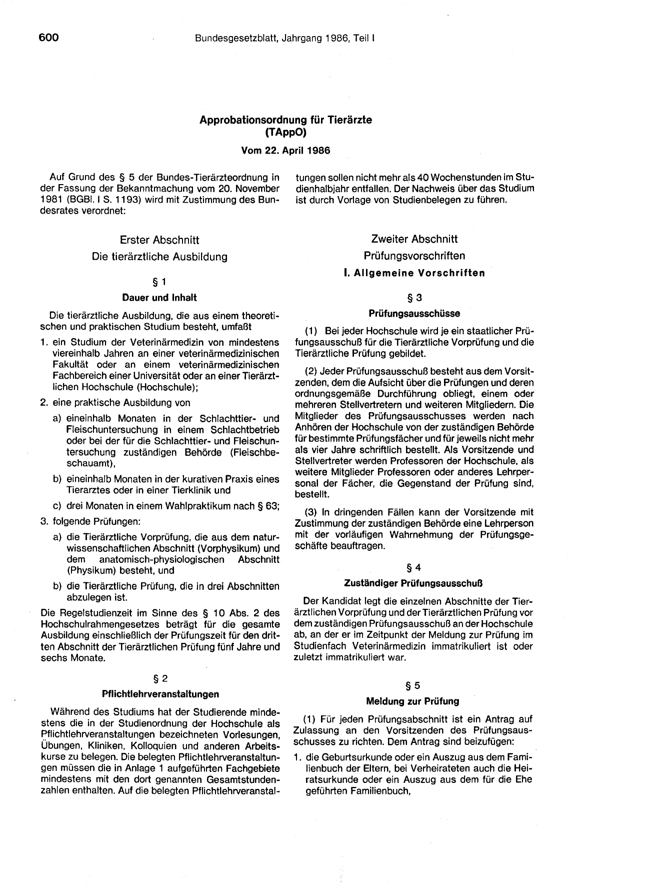 BGBl. 1986, Seite 600 — Originalseite als Abbildung