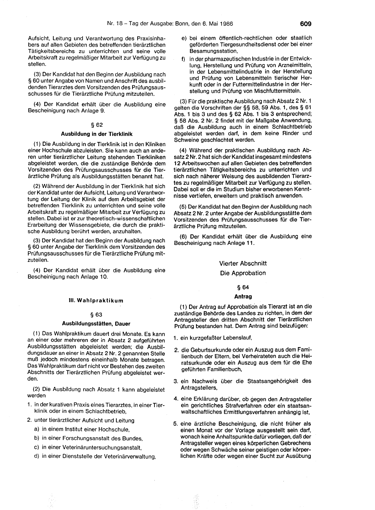 BGBl. 1986, Seite 609 — Originalseite als Abbildung