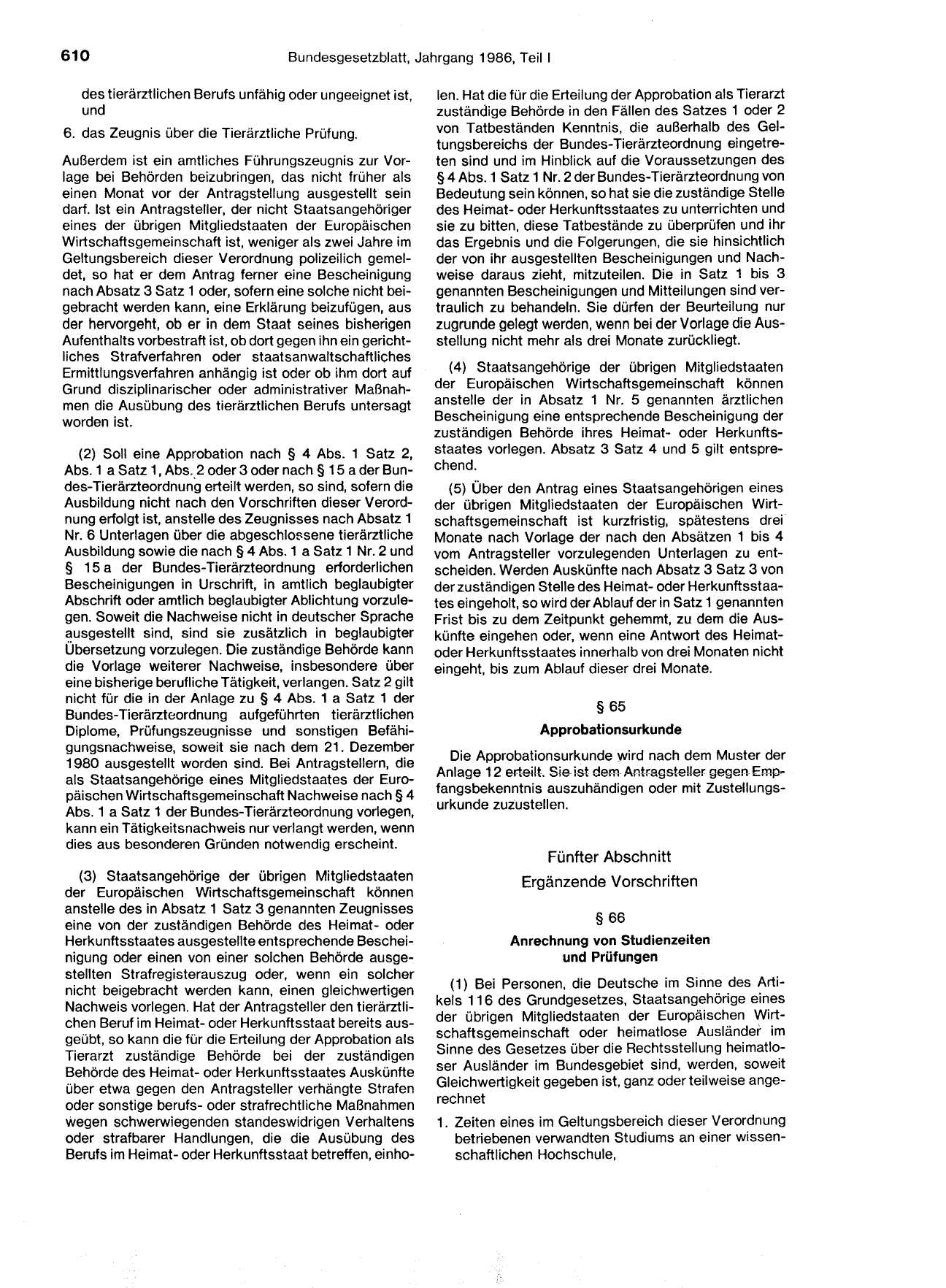 BGBl. 1986, Seite 610 — Originalseite als Abbildung