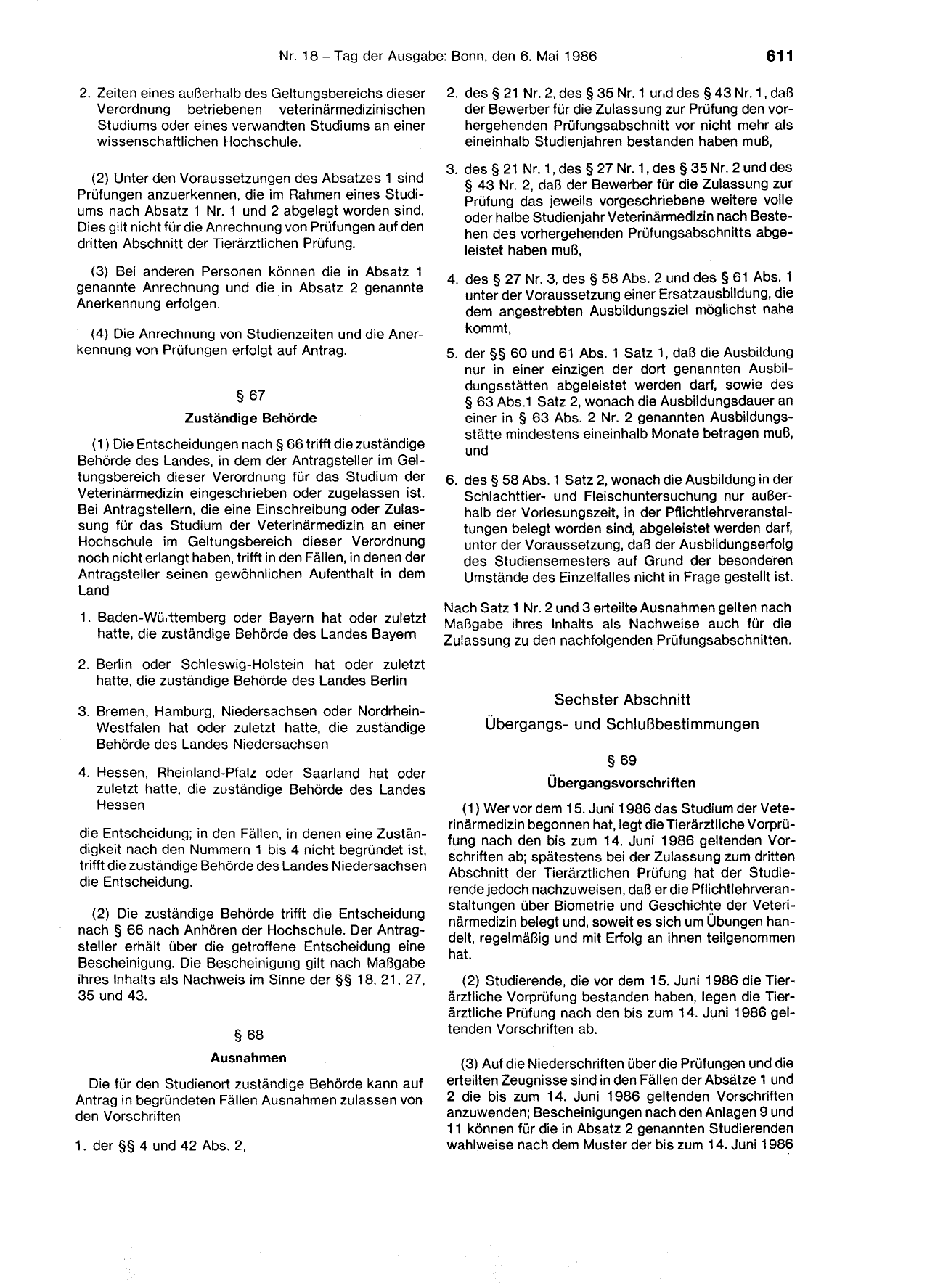 BGBl. 1986, Seite 611 — Originalseite als Abbildung