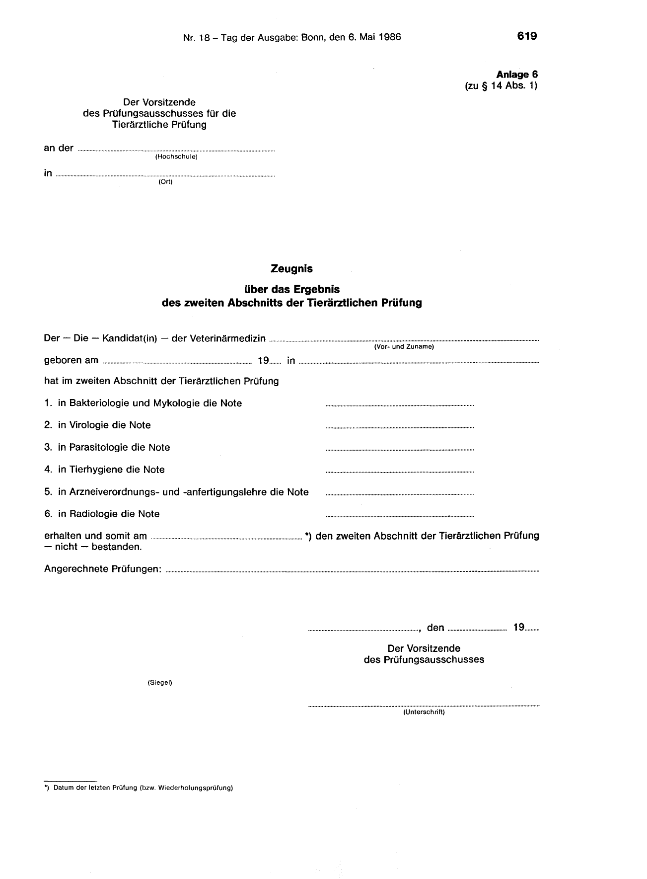 BGBl. 1986, Seite 619 — Originalseite als Abbildung