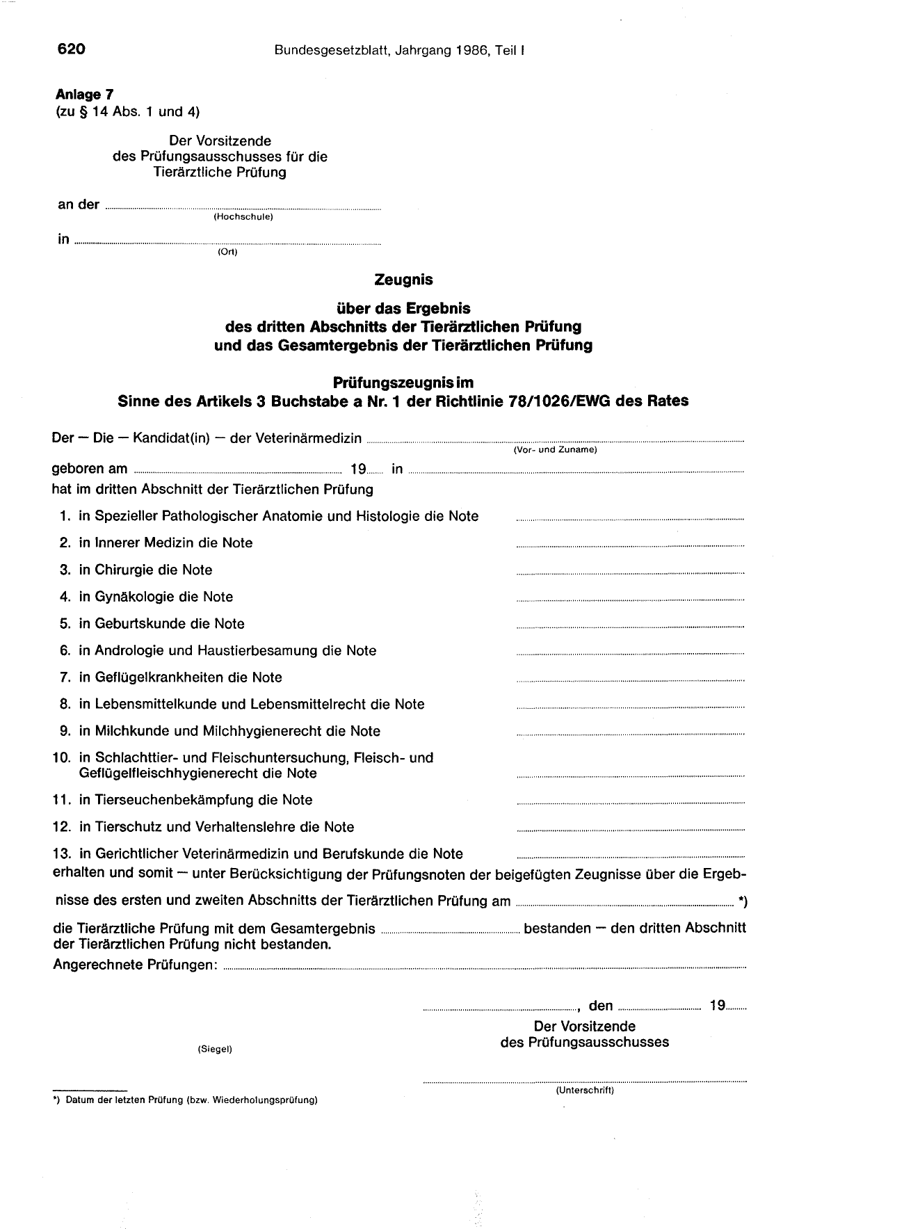 BGBl. 1986, Seite 620 — Originalseite als Abbildung