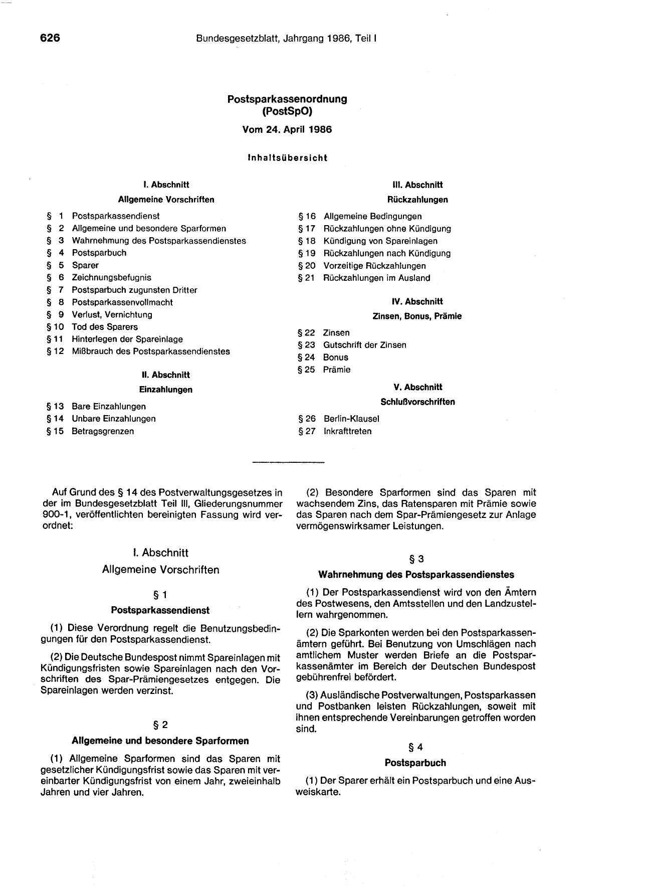 BGBl. 1986, Seite 626 — Originalseite als Abbildung
