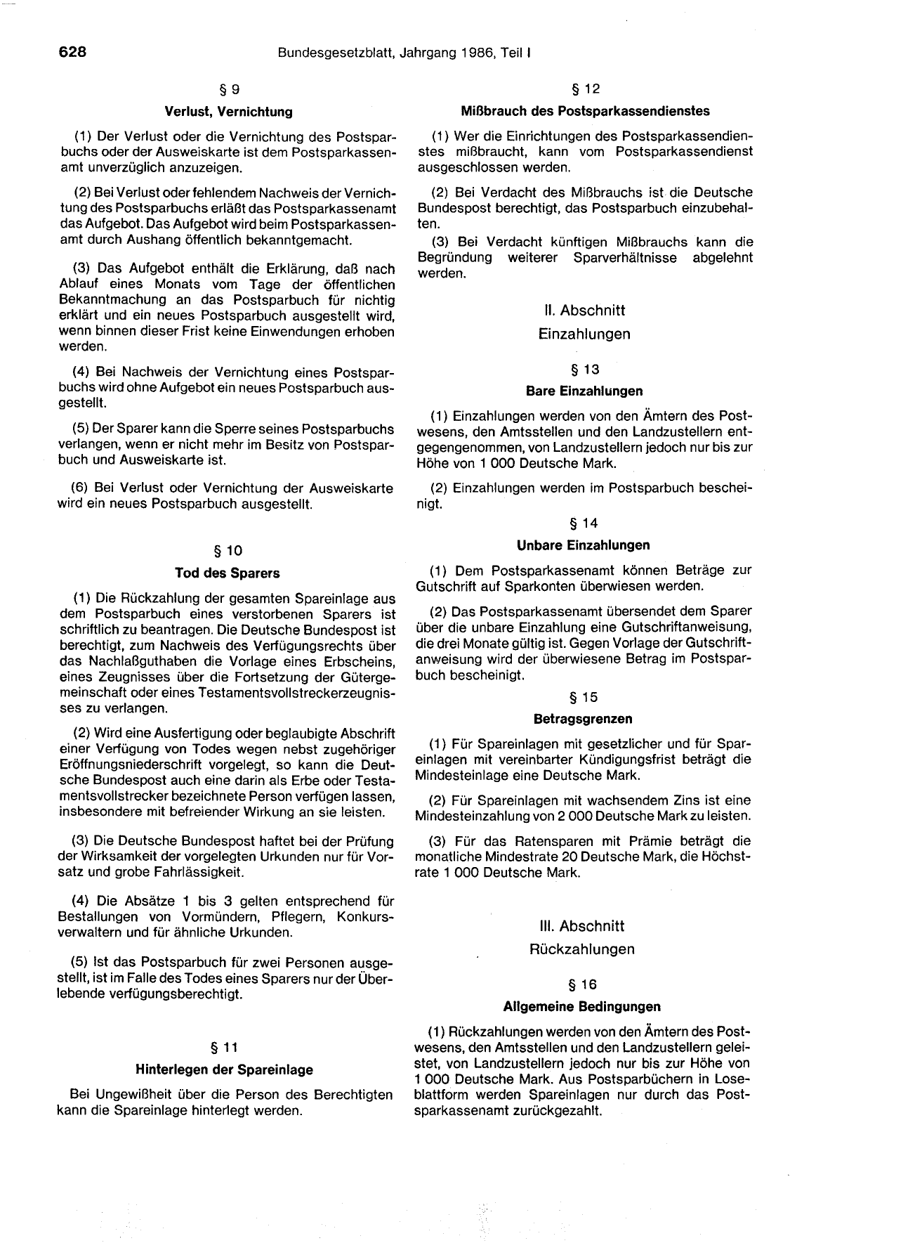 BGBl. 1986, Seite 628 — Originalseite als Abbildung