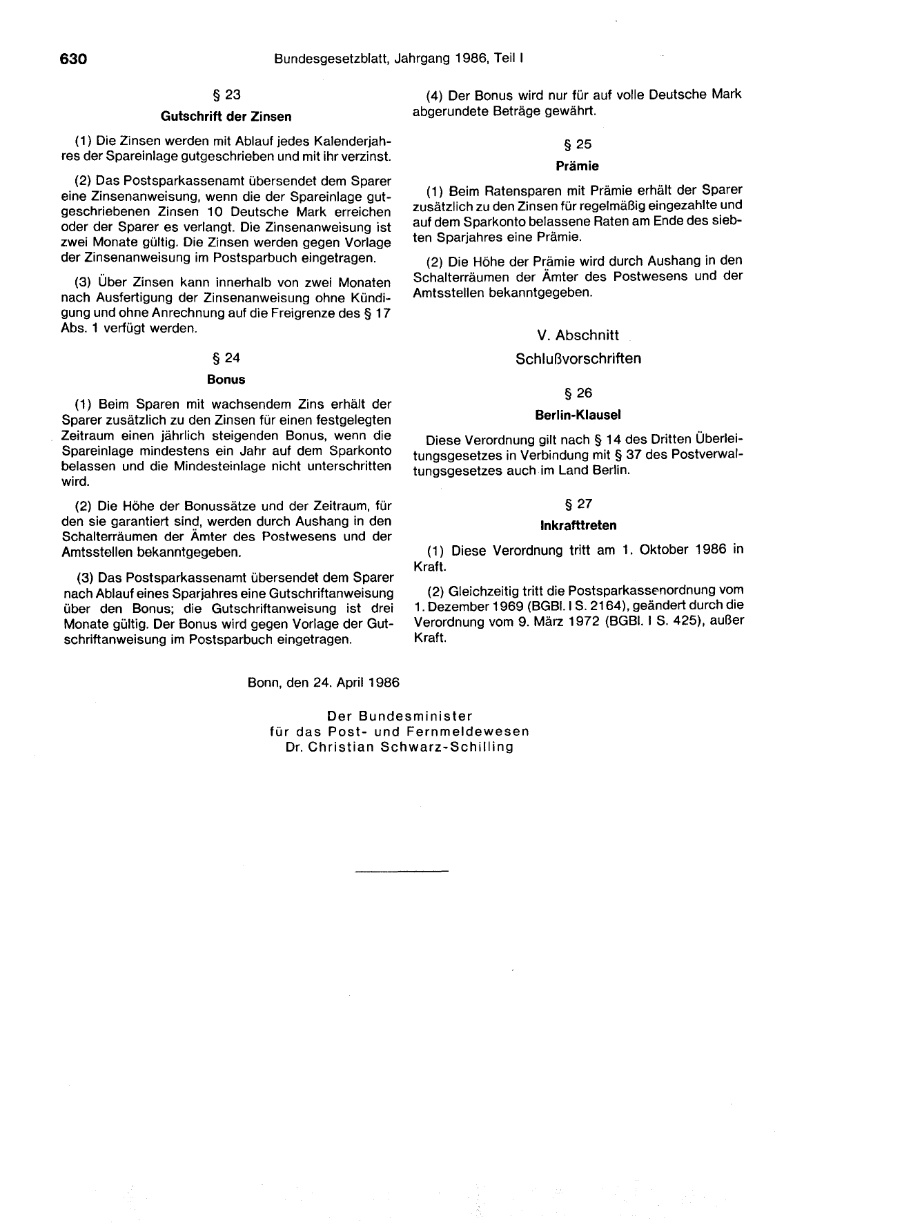 BGBl. 1986, Seite 630 — Originalseite als Abbildung