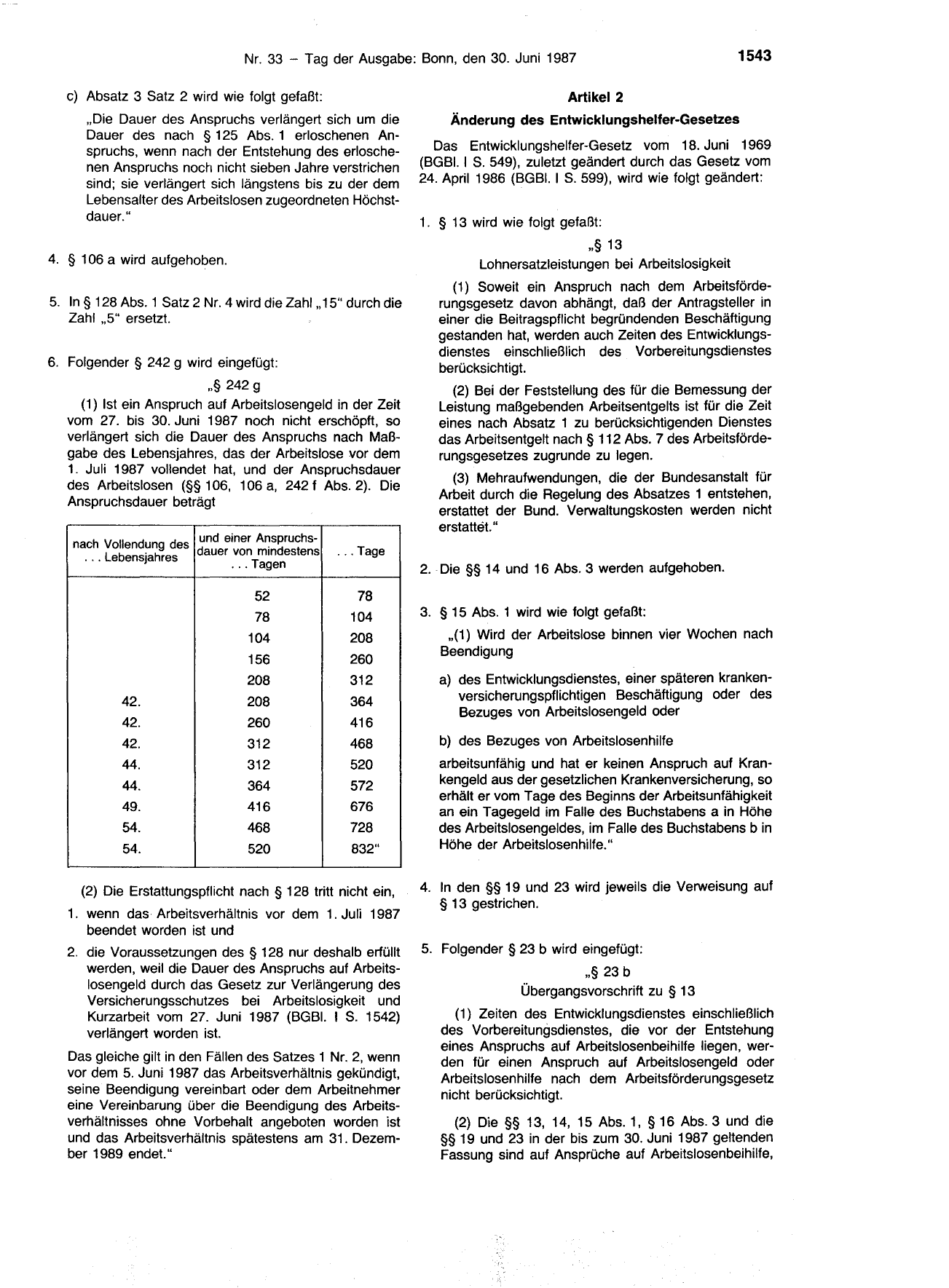 BGBl. 1987, Seite 1543 — Originalseite als Abbildung