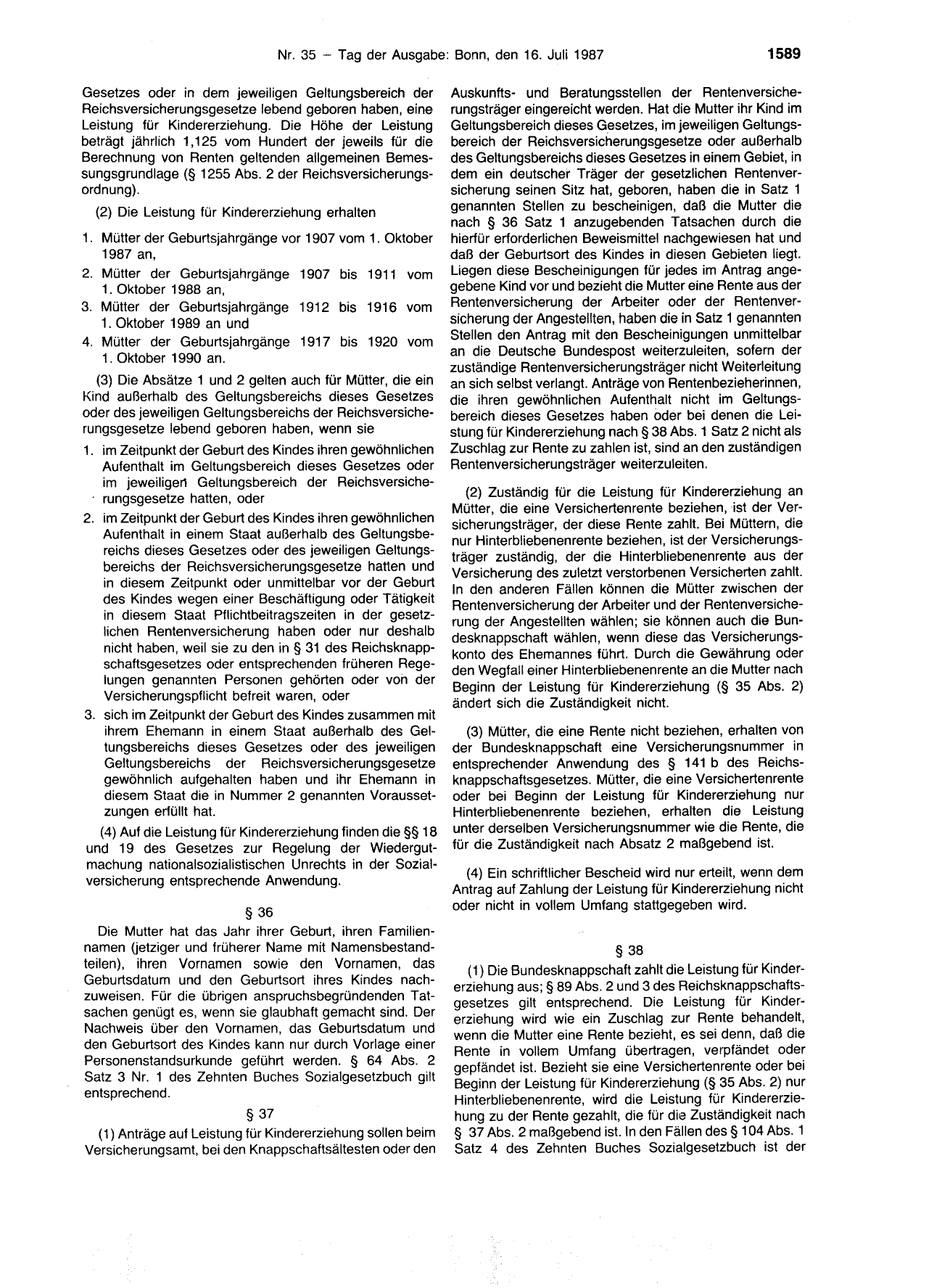 BGBl. 1987, Seite 1589 — Originalseite als Abbildung
