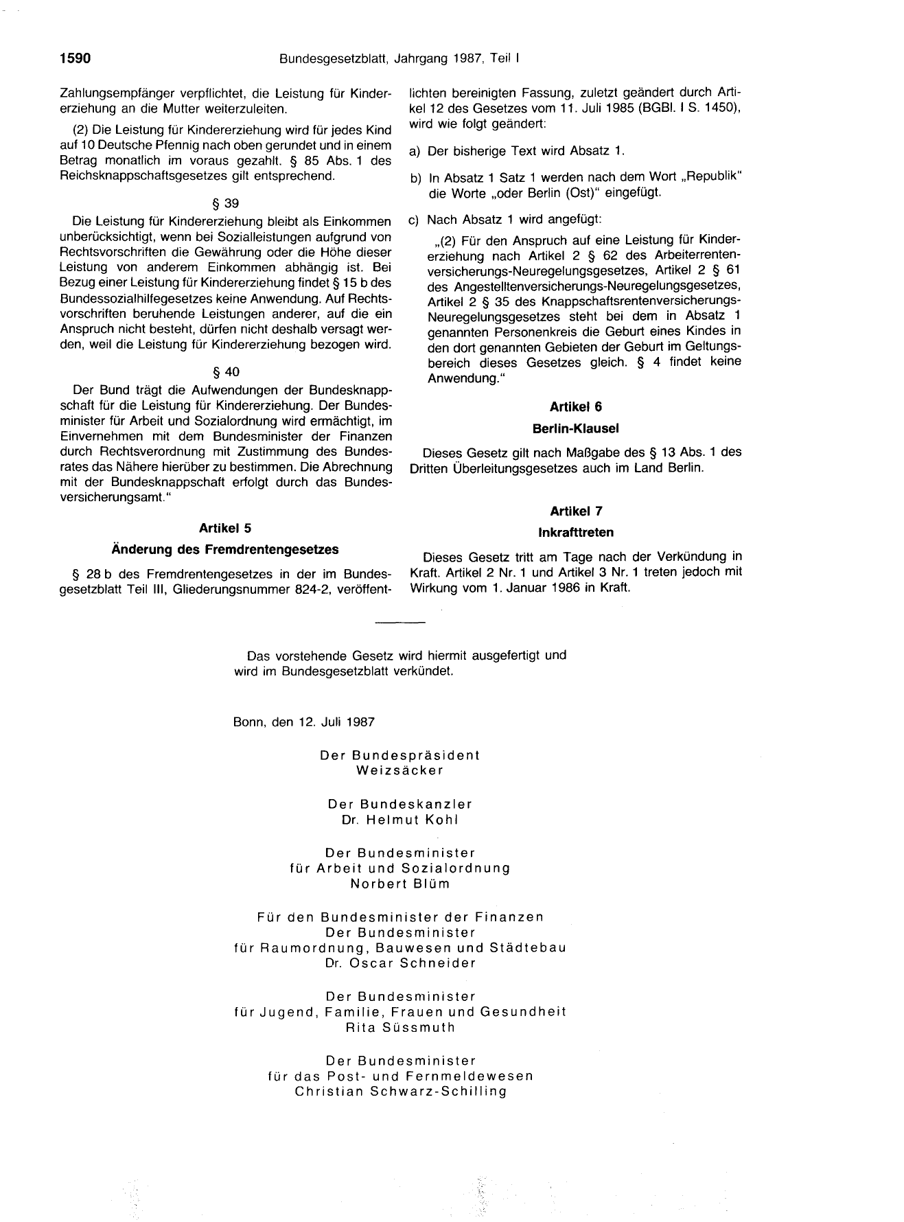 BGBl. 1987, Seite 1590 — Originalseite als Abbildung